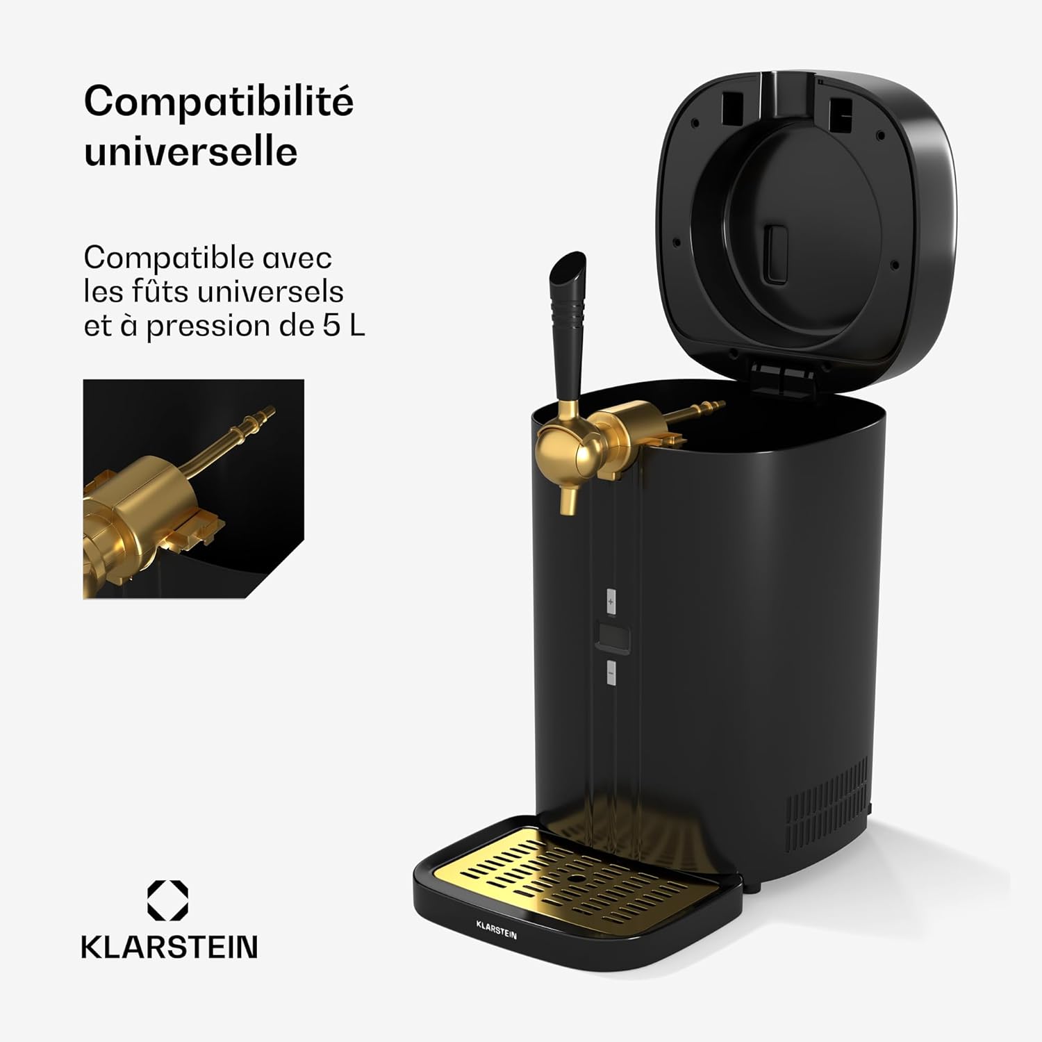 Klarstein FrostBrew Beer Tap - CO₂ Pressure System 5L Kegs Thermoelectric Cooling 3-12°C Pull Lever Black/Gold