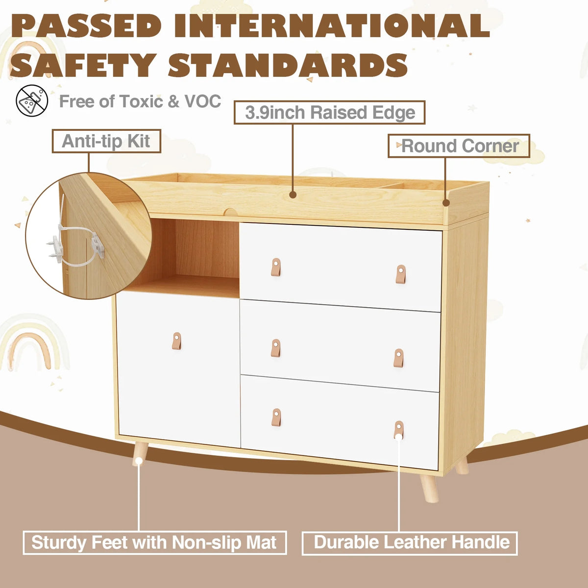 OXYLIFE 45" Baby Nursery Changing Table Dresser with 4 Drawers and Shelf for Nursery Room, White - Product image 88