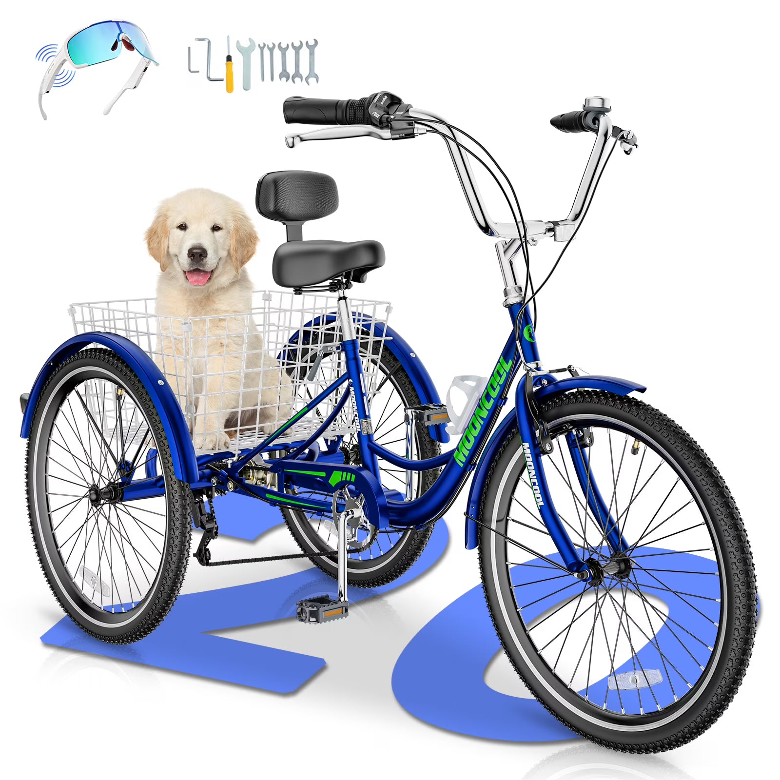 MOONCOOL Adult Tricycles with Rear Basket & Inflator, 24 26 in 7 Speed 3 Wheel Bikes, Three - Product image 15
