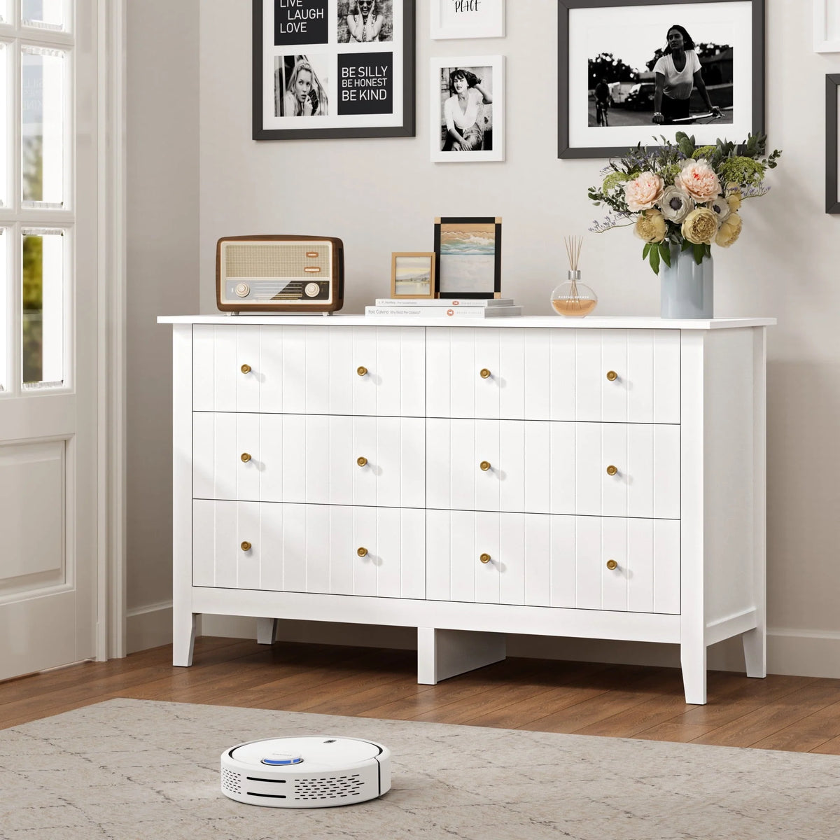 Homfa 6 Drawer Double White Dresser for Bedroom, Modern Wood Dresser Storage Cabinet for Living Room - Product image 6