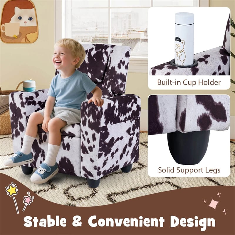 Kids Recliner Chair with Cup Holder & Side Pocket, Adjustable Toddler Lounge Sofa, Ergonomic Children Armchairs for Boys Girls Age 3+, 150lbs
