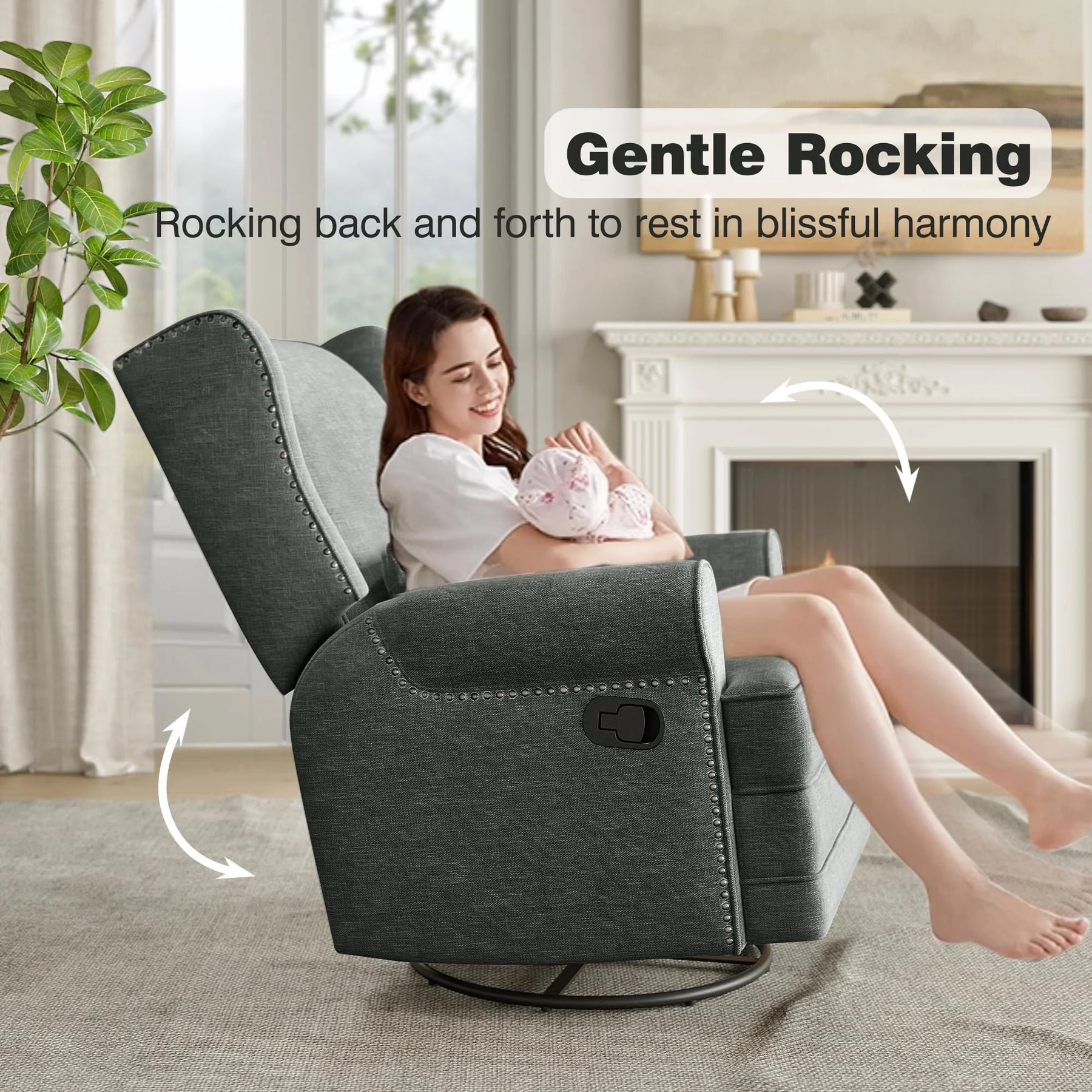 Royalcraft Swivel Nursery Glider Recliner, Comfy Upholstered Glider Chair with Lumbar Pillow and Footrest - Product image 18