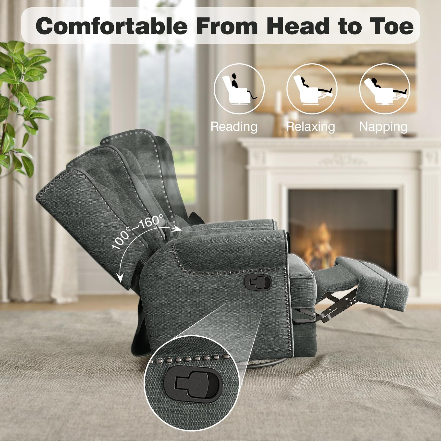 Royalcraft Swivel Nursery Glider Recliner, Comfy Upholstered Glider Chair with Lumbar Pillow and Footrest - Product image 15