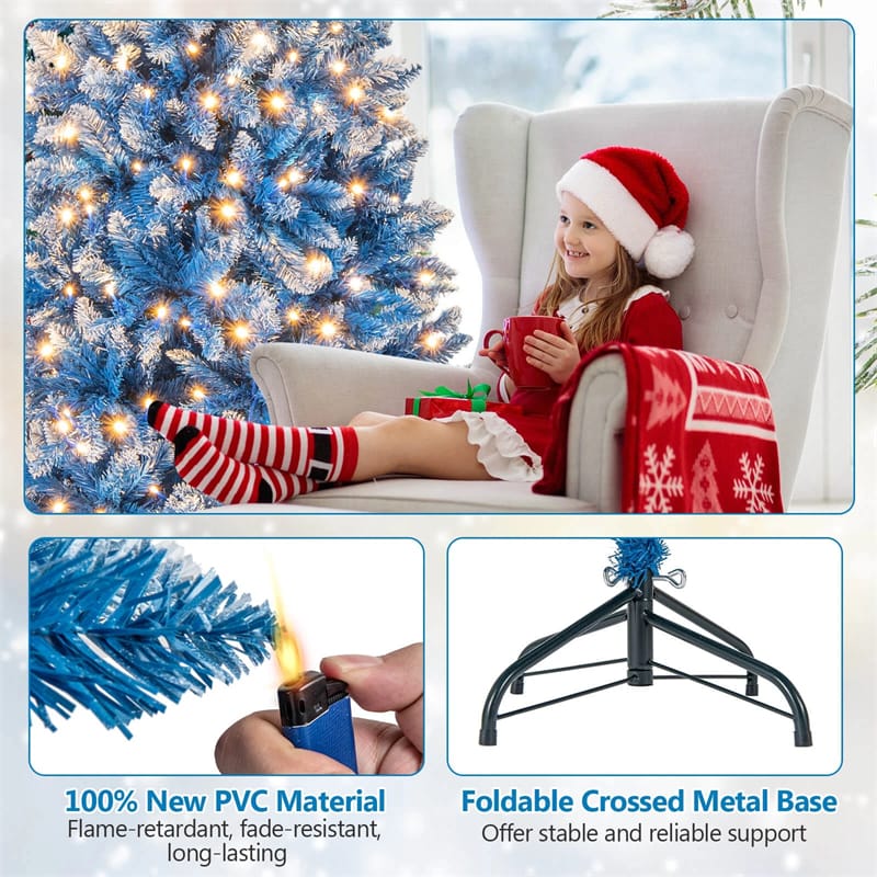 6/7/8/9 FT Pre-Lit Christmas Tree, Blue Hinged Xmas Tree with Frosted PVC Tips, Warm White LED Lights - Product image 9
