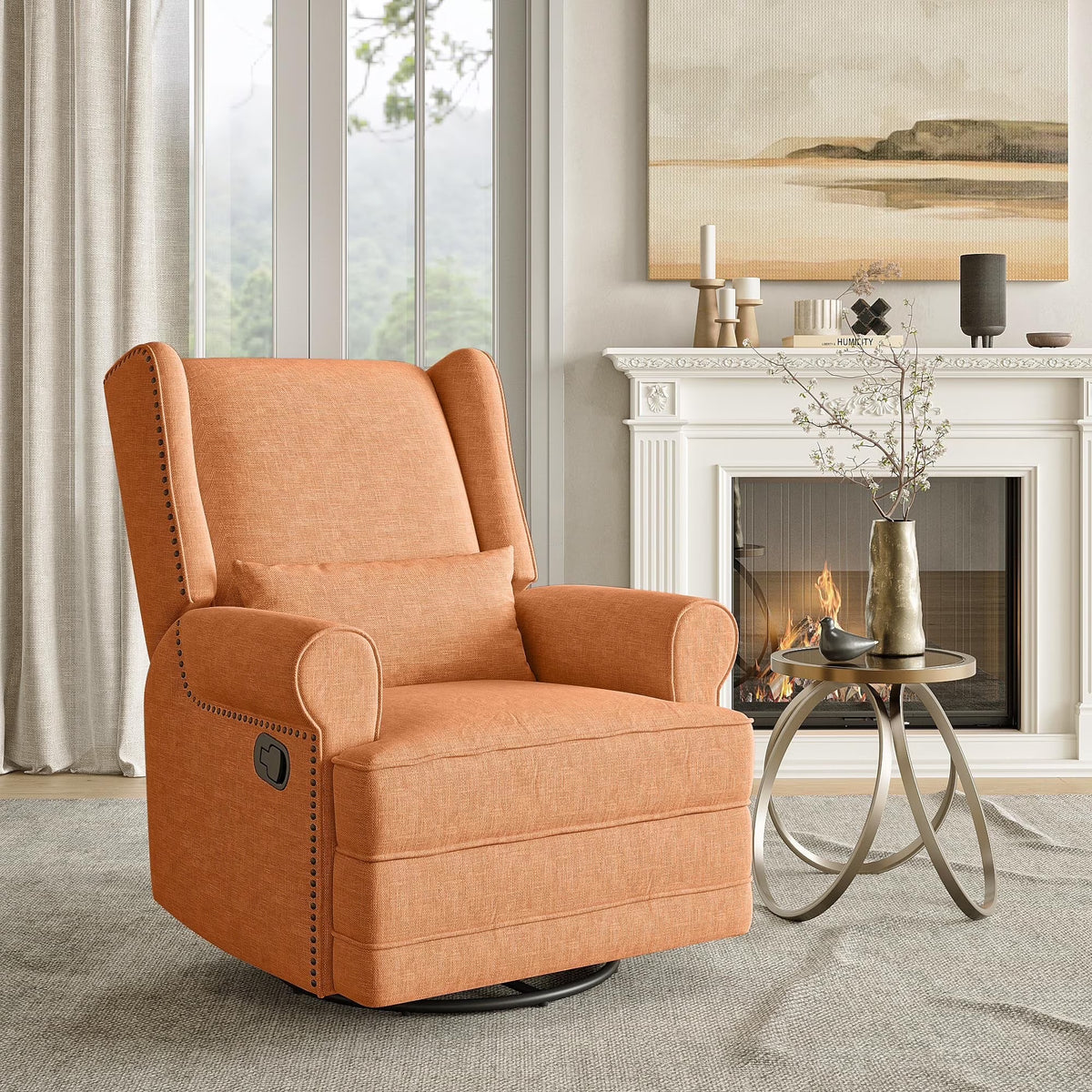 Royalcraft Swivel Nursery Glider Recliner, Comfy Upholstered Glider Chair with Lumbar Pillow and Footrest - Product image 5