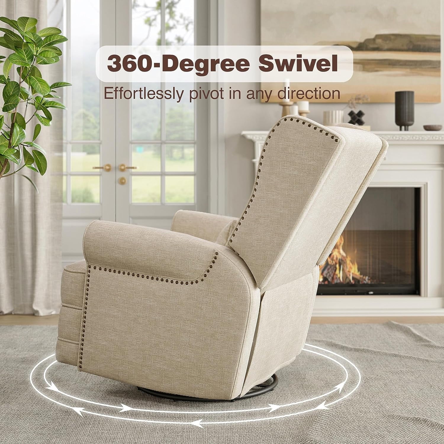 Royalcraft Swivel Nursery Glider Recliner, Comfy Upholstered Glider Chair with Lumbar Pillow and Footrest - Product image 6