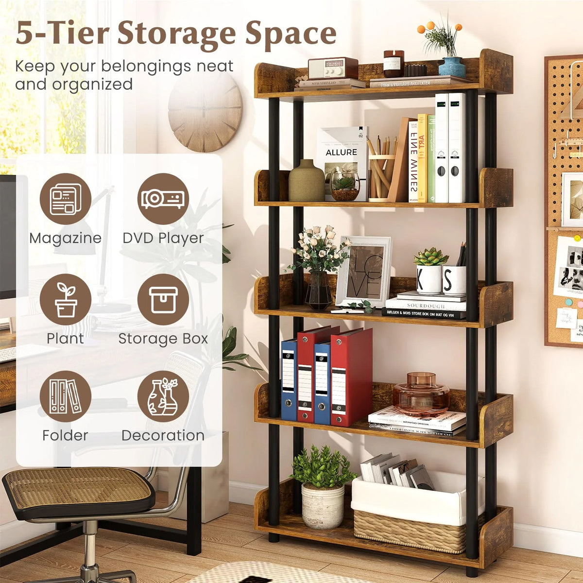 Tangkula 5-Tier Open Bookcase with Industrial Storage Unit - Product image 9