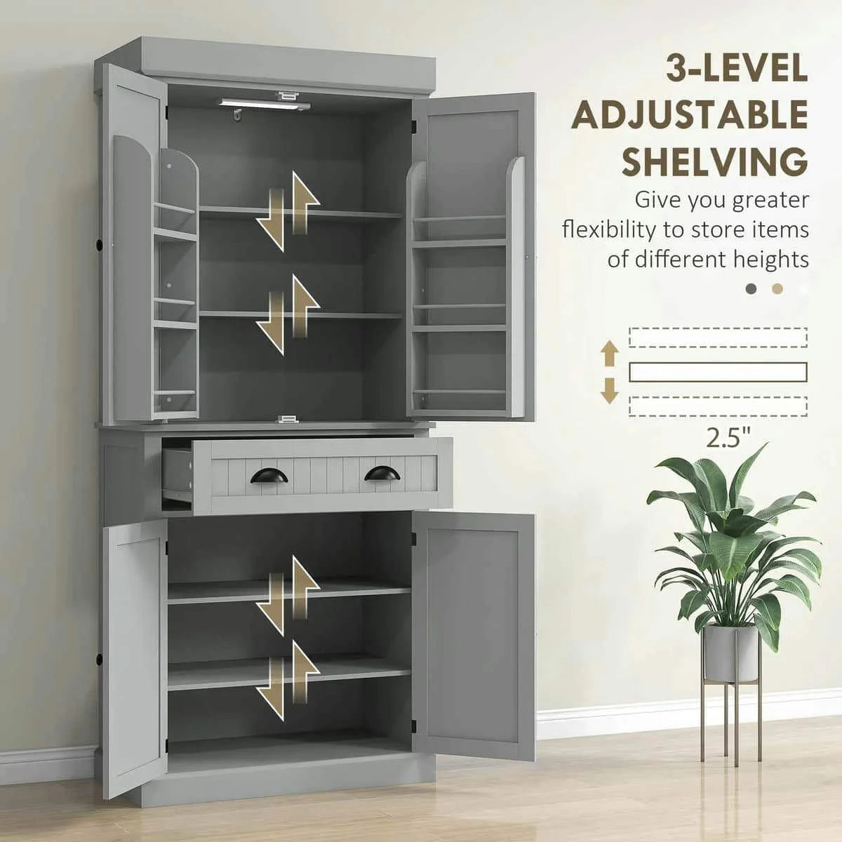 Spaco 17 - Tier Kitchen Small Pantry Cabinet with 2 Doors and 6 Adjustable Shelves, Cabinet Pantry - Product image 35