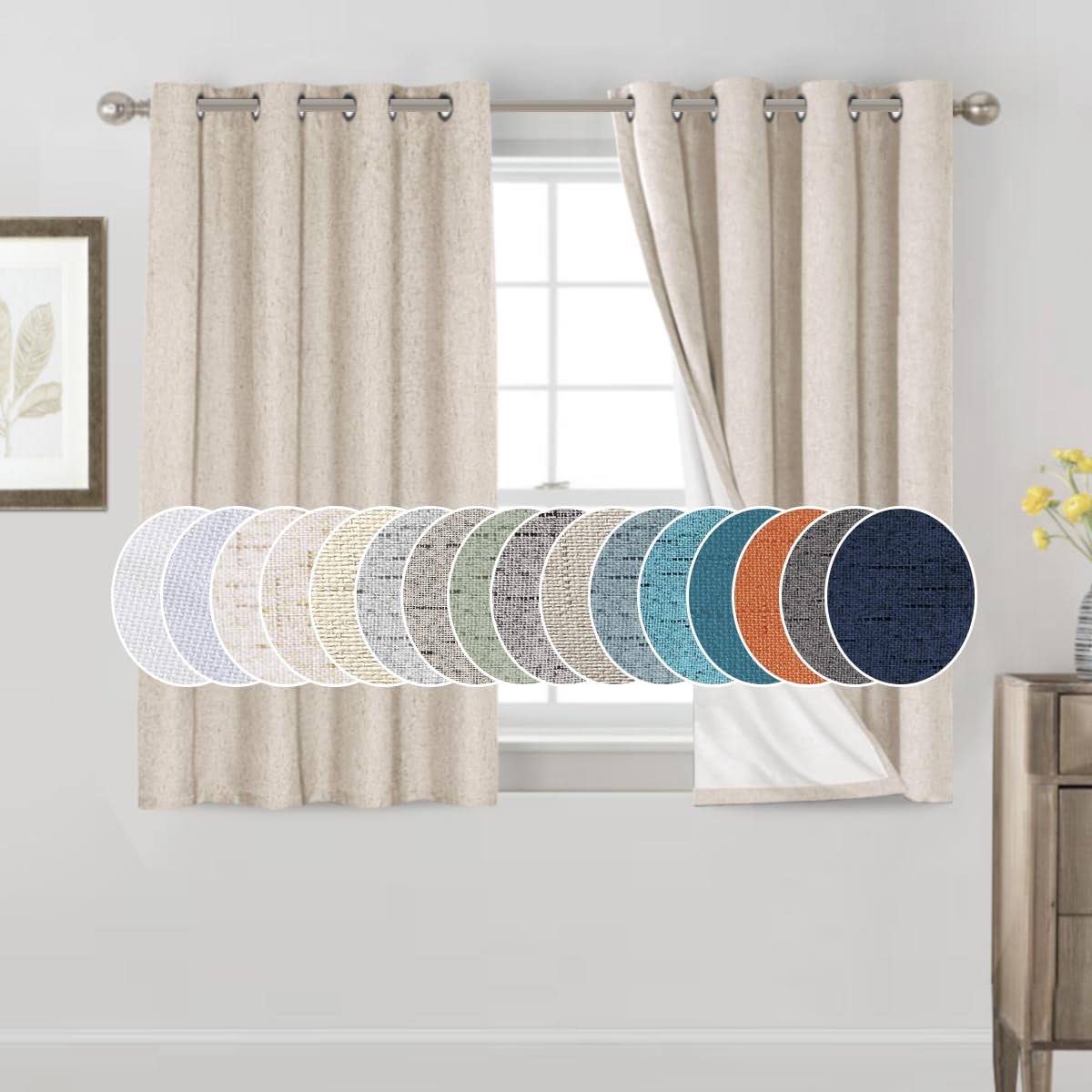 Primitive Textured Linen 100% Blackout Curtains for Bedroom/Living Room Energy Saving Window Treatment - Product image 1