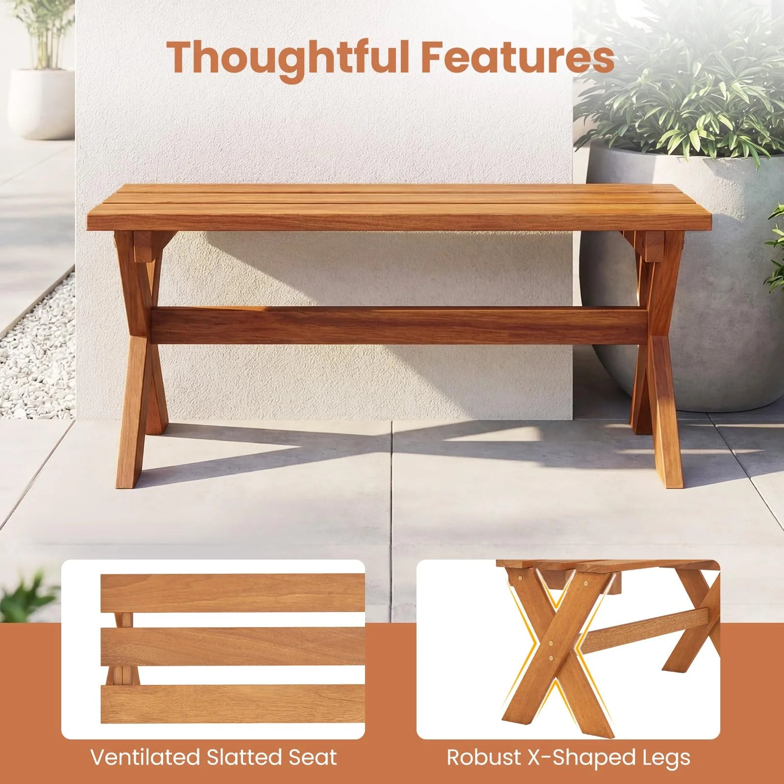 Tangkula Outdoor Wood Bench Backless Patio Dining Bench(1/2) - Product image 9