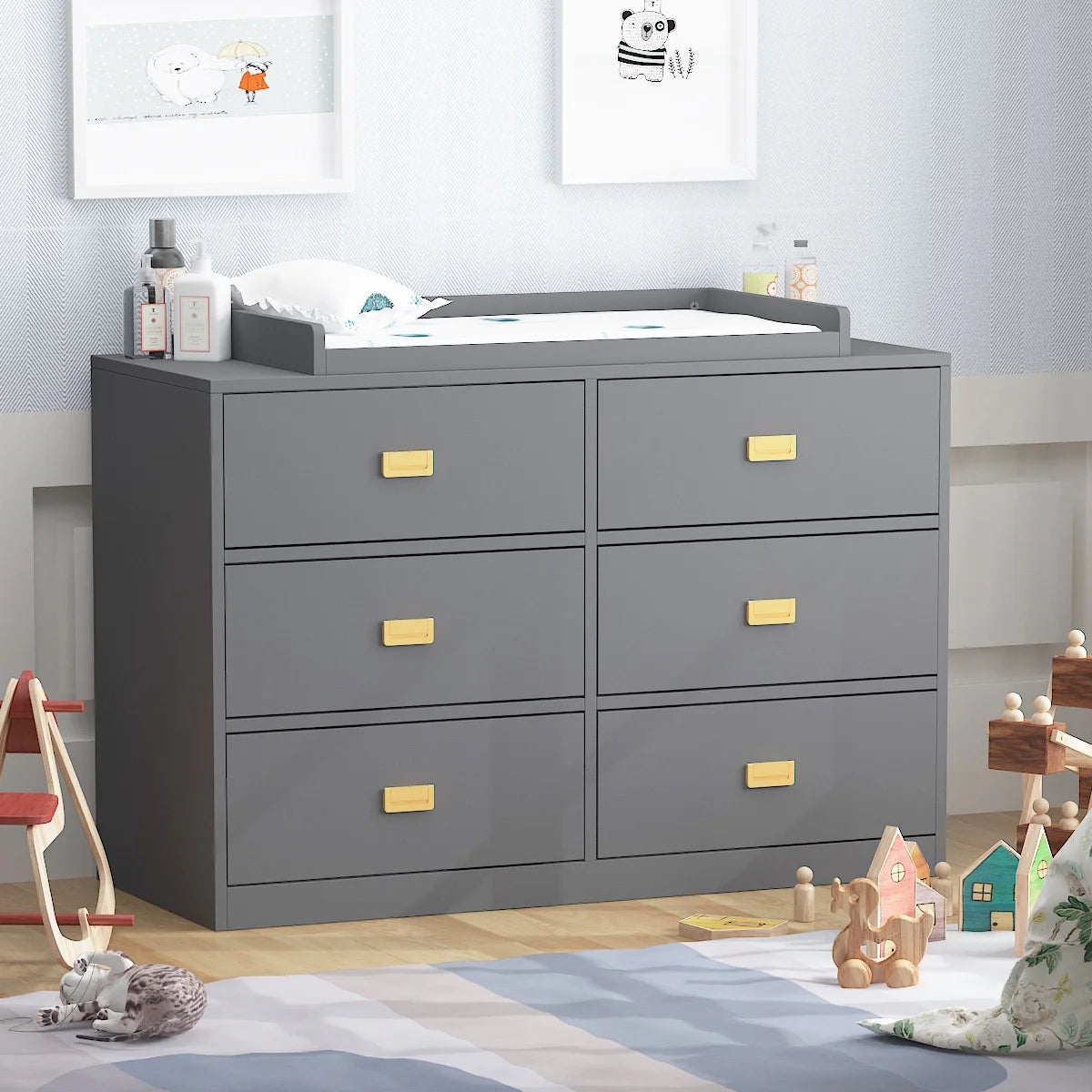 OXYLIFE 45" Baby Nursery Changing Table Dresser with 4 Drawers and Shelf for Nursery Room, White - Product image 23