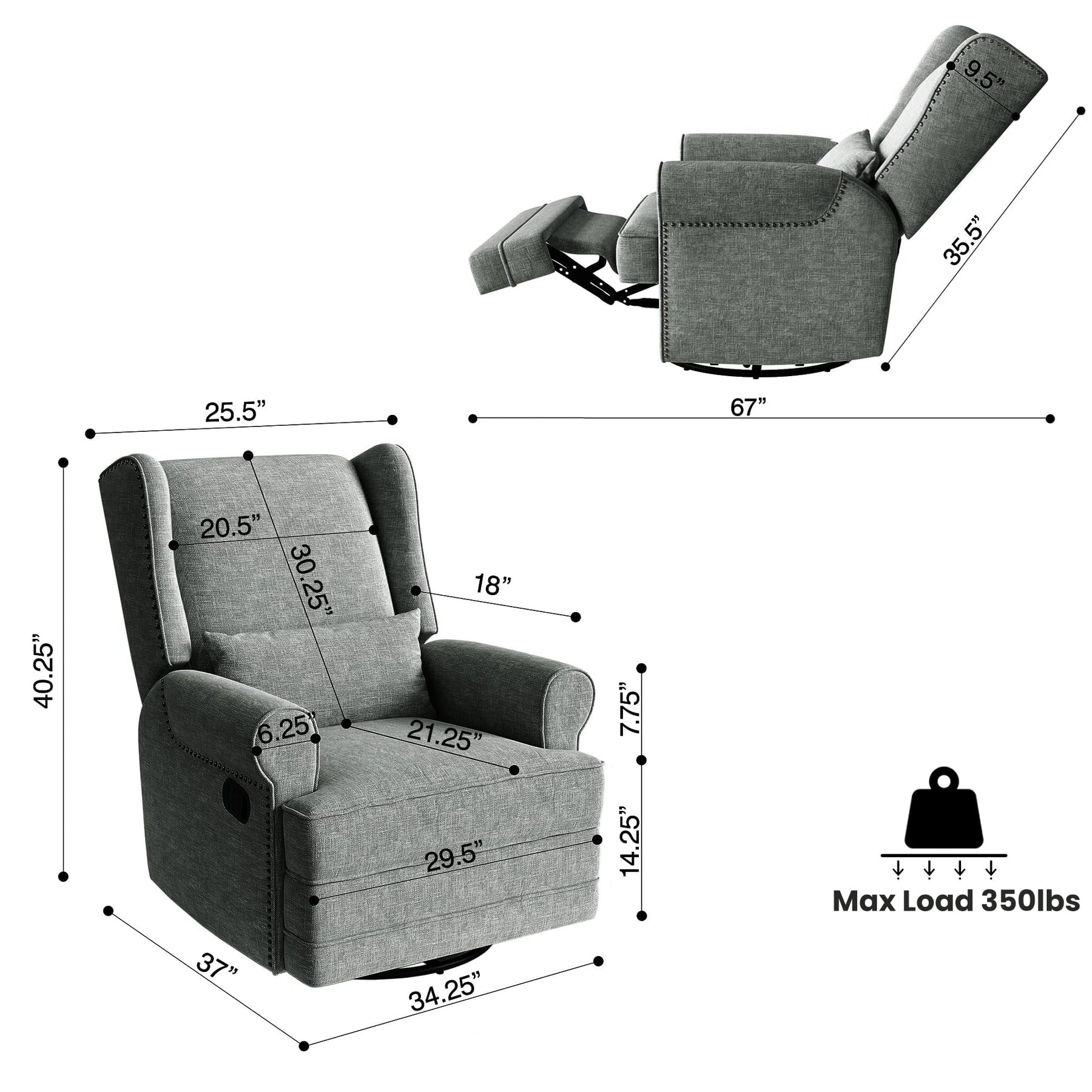 Royalcraft Swivel Nursery Glider Recliner, Comfy Upholstered Glider Chair with Lumbar Pillow and Footrest - Product image 21