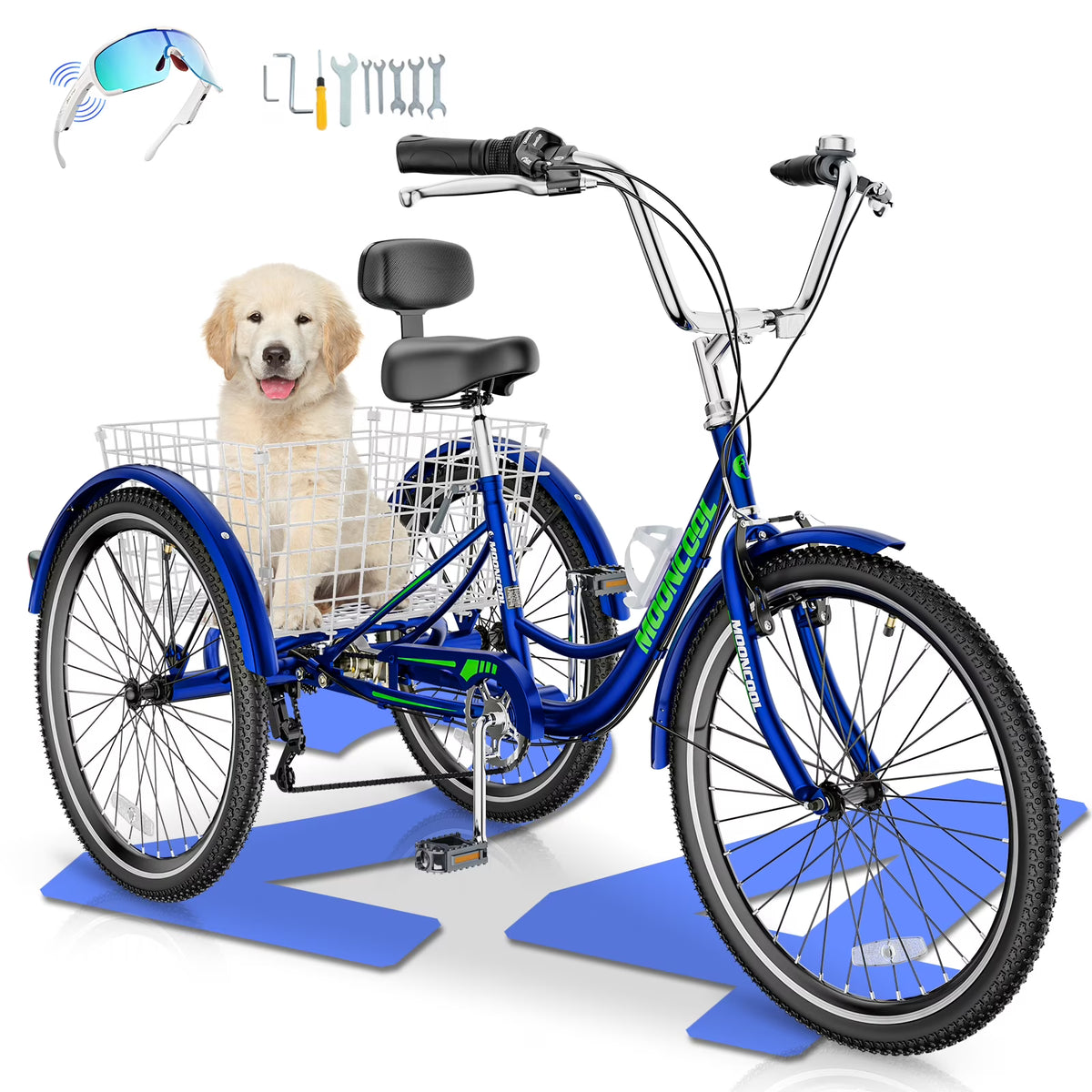 MOONCOOL Adult Tricycles with Rear Basket & Inflator, 24 26 in 7 Speed 3 Wheel Bikes, Three - Product image 13