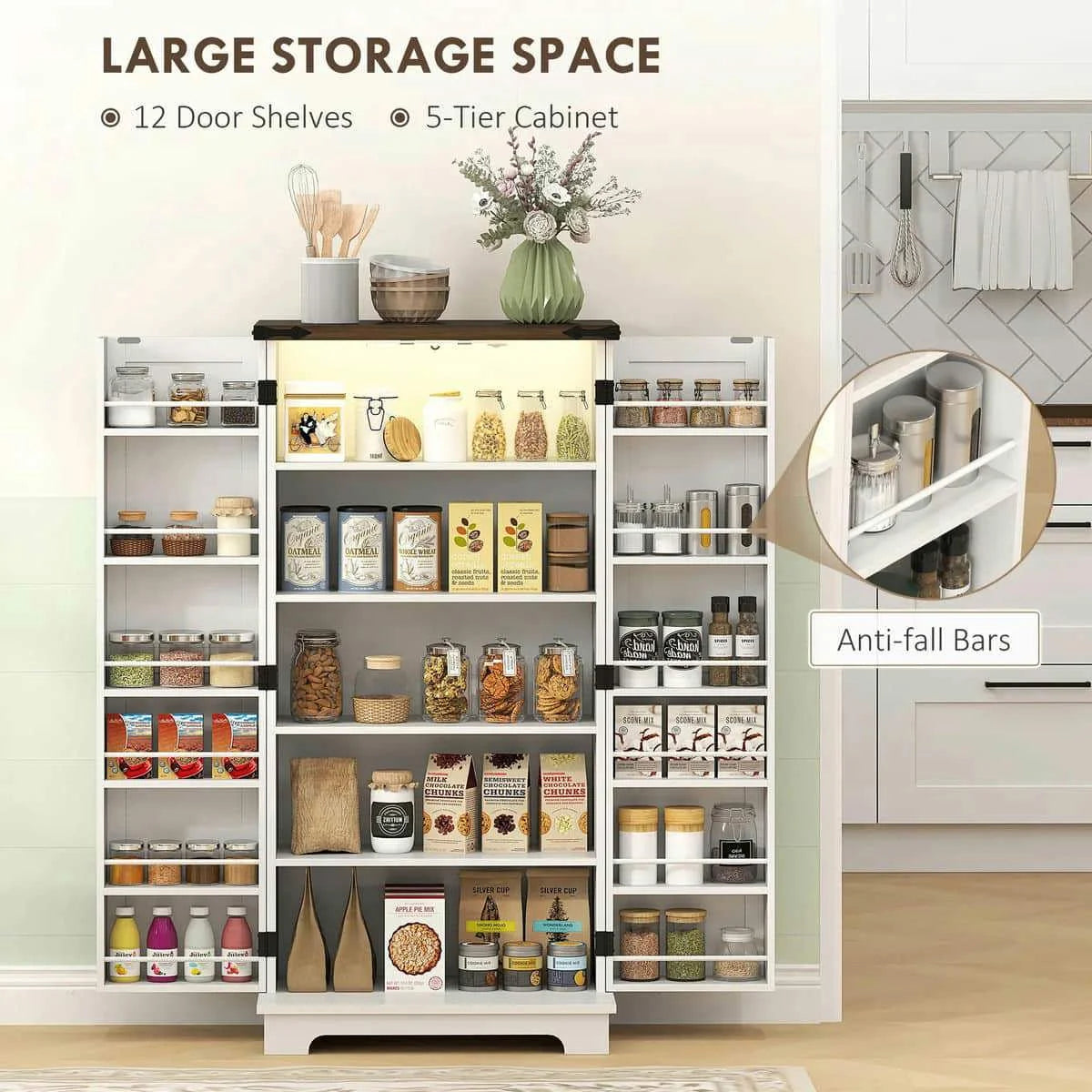 Spaco 17 - Tier Kitchen Small Pantry Cabinet with 2 Doors and 6 Adjustable Shelves, Cabinet Pantry - Product image 25