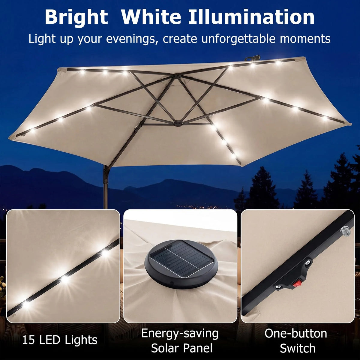 Tangkula 10ft Patio Offset Cantilever Outdoor Umbrella with LED Lights - Product image 4