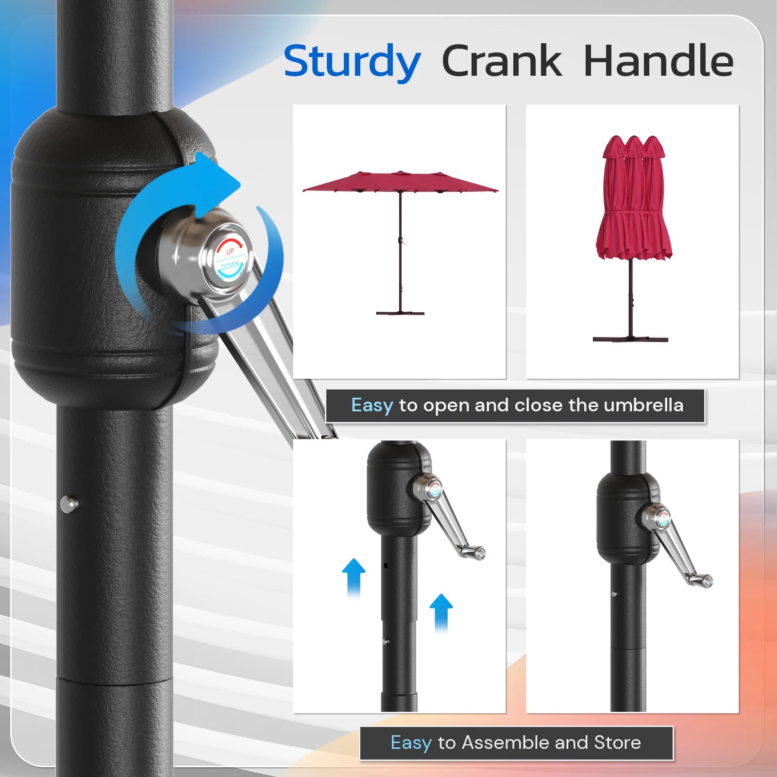 AECOJOY 15x9ft Double-Sided Patio Umbrella, Red - Product image 5