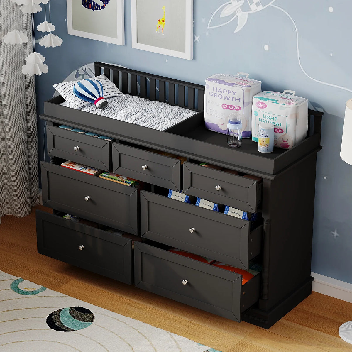OXYLIFE 45" Baby Nursery Changing Table Dresser with 4 Drawers and Shelf for Nursery Room, White - Product image 57