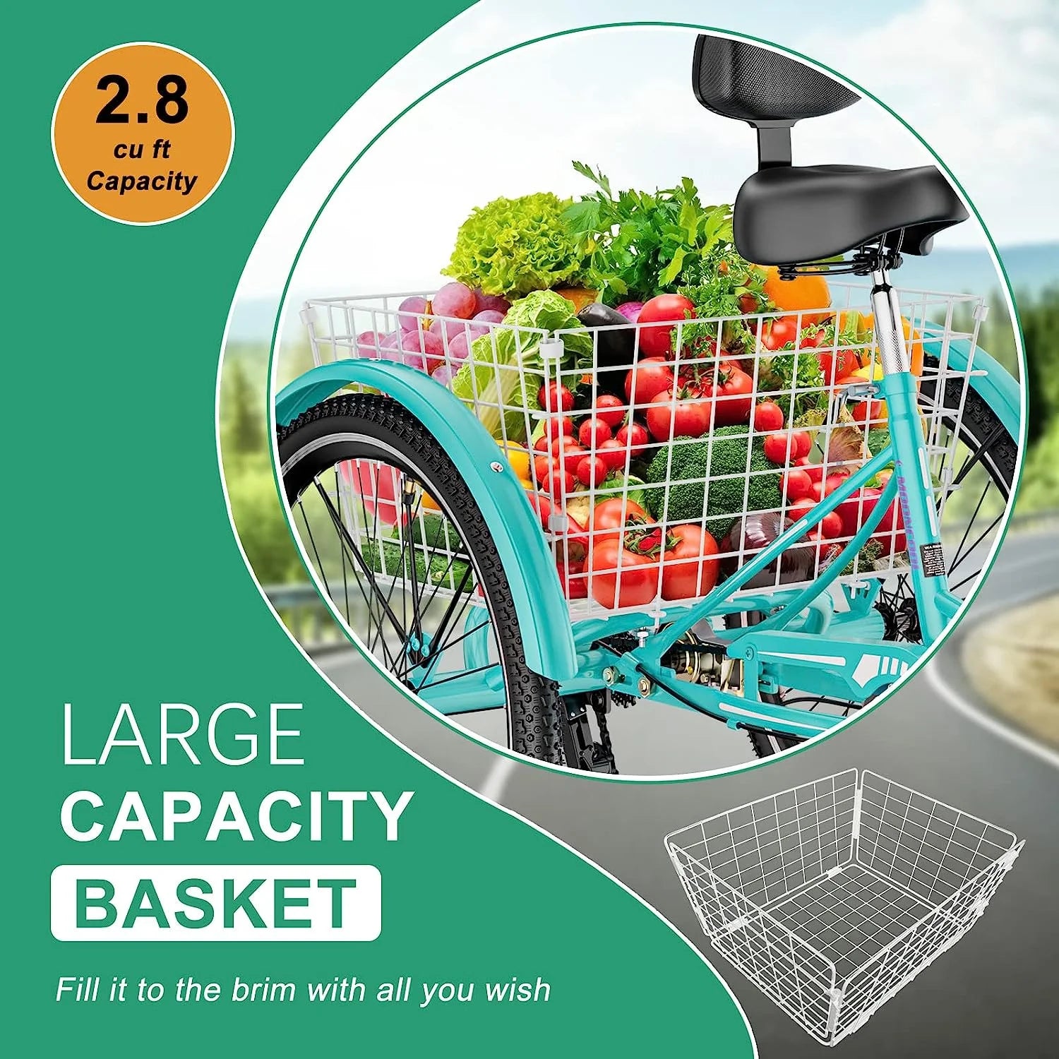 MOONCOOL Adult Tricycles with Rear Basket & Inflator, 24 26 in 7 Speed 3 Wheel Bikes, Three - Product image 146