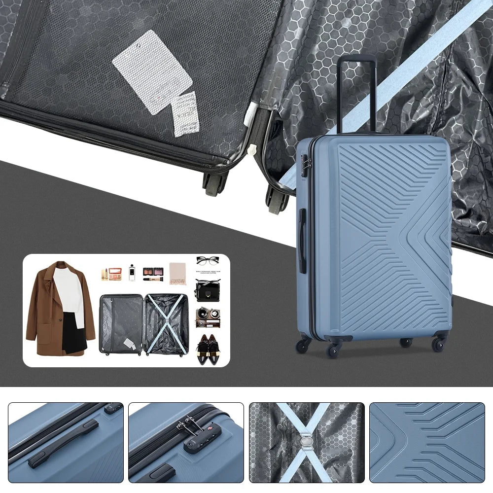 3 Piece Blue Luggage Travel Set, 20" 24" 28" Carry on Luggage with Spinner Wheels - Product image 4