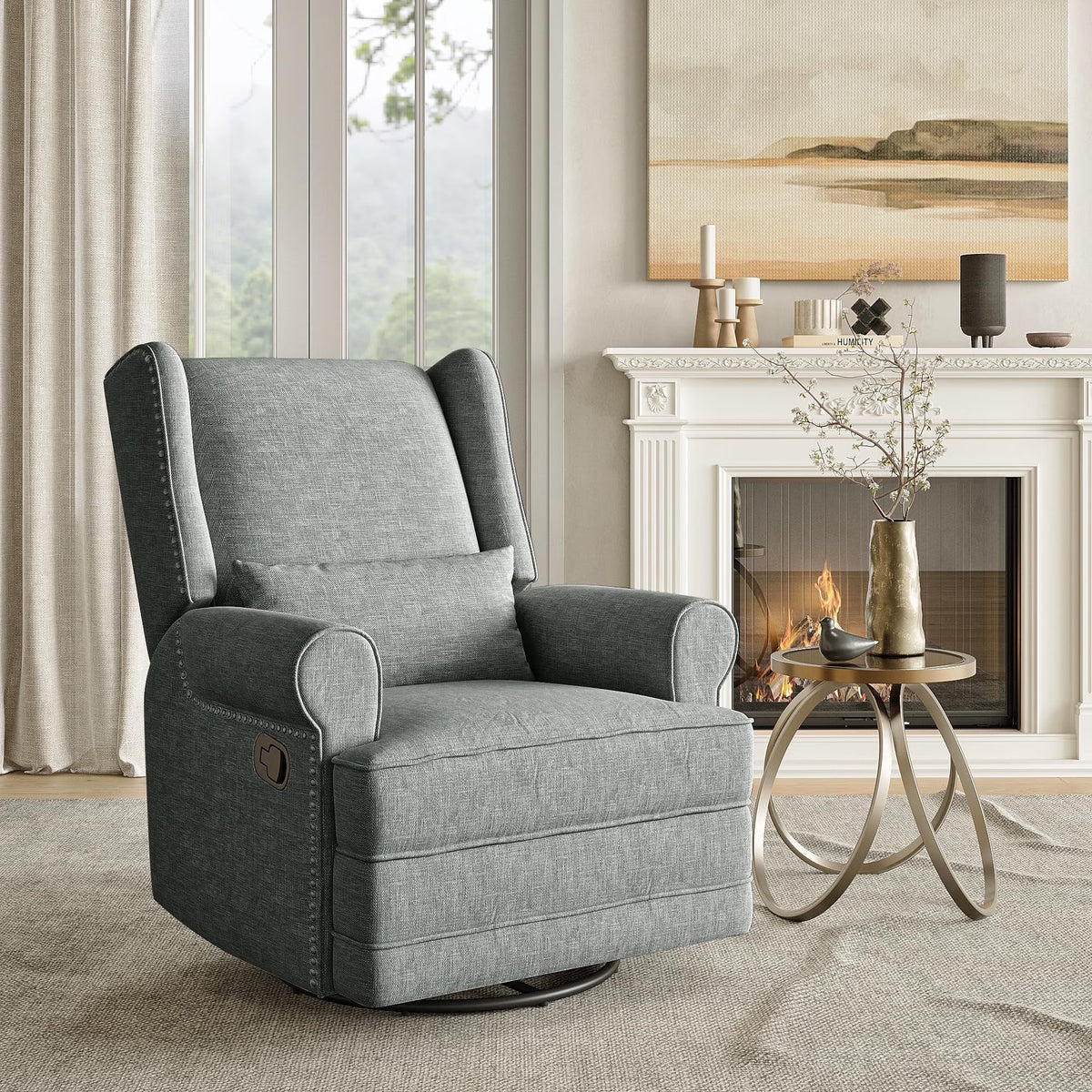 Royalcraft Swivel Nursery Glider Recliner, Comfy Upholstered Glider Chair with Lumbar Pillow and Footrest - Product image 3