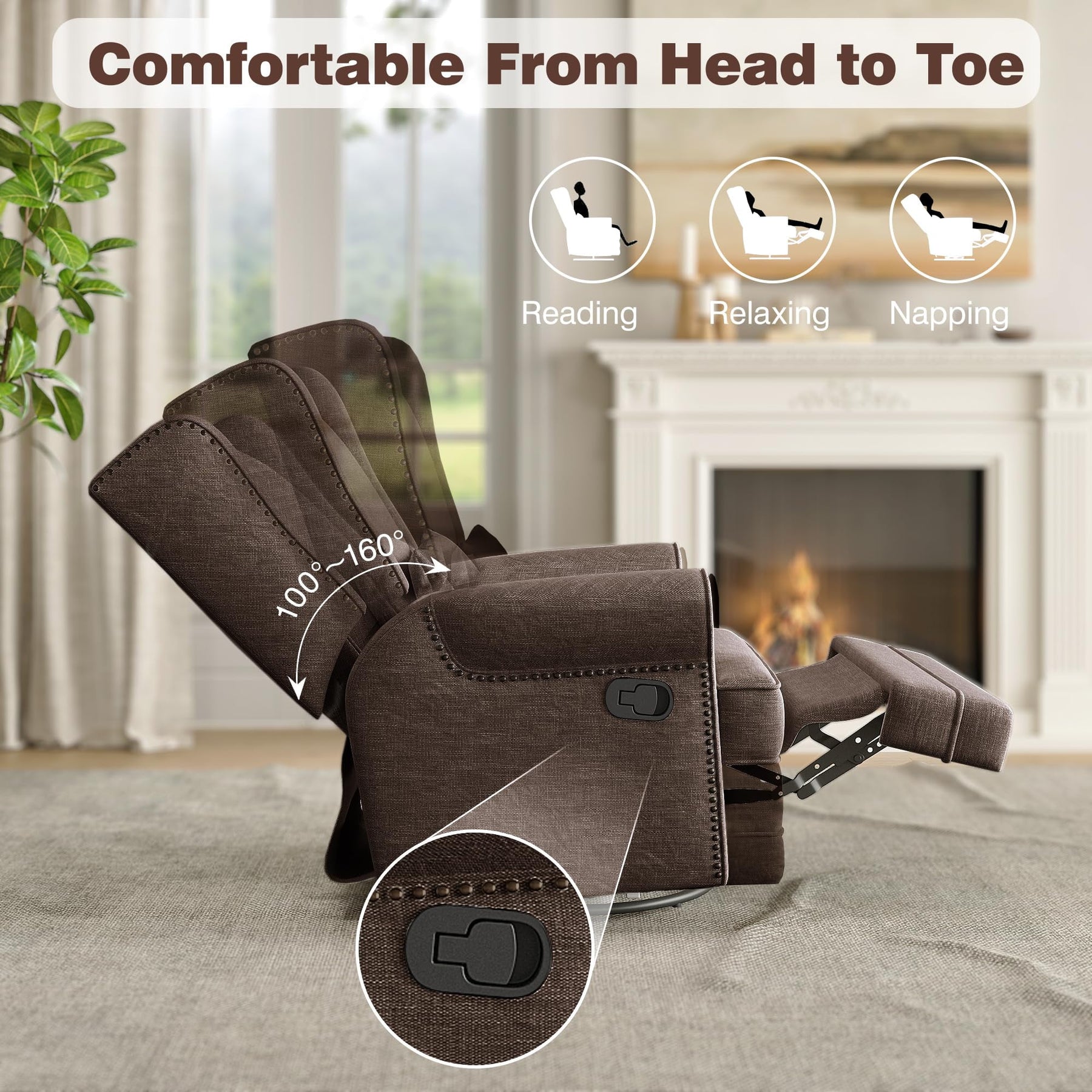 Royalcraft Swivel Nursery Glider Recliner, Comfy Upholstered Glider Chair with Lumbar Pillow and Footrest - Product image 33