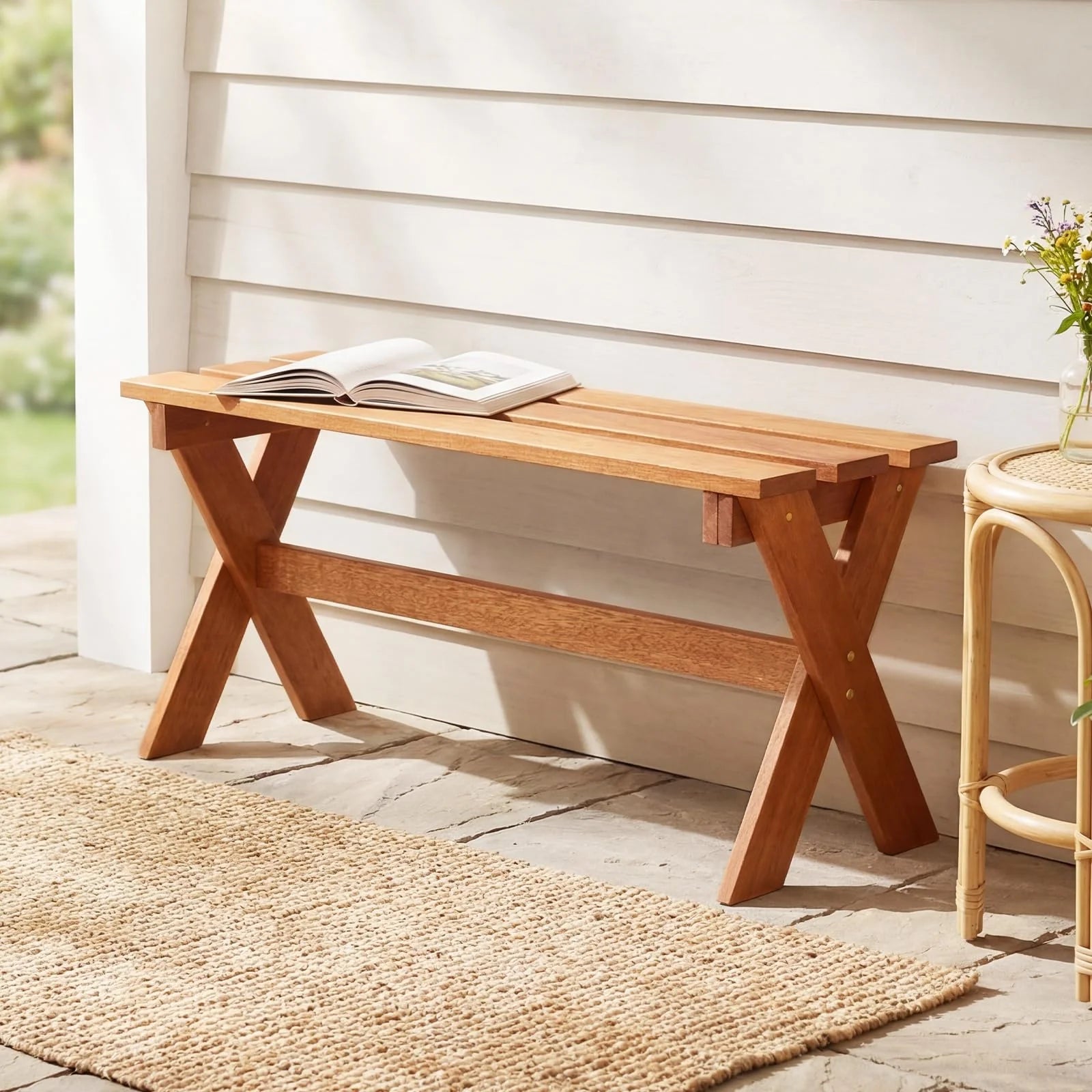 Tangkula Outdoor Wood Bench Backless Patio Dining Bench(1/2) - Product image 3