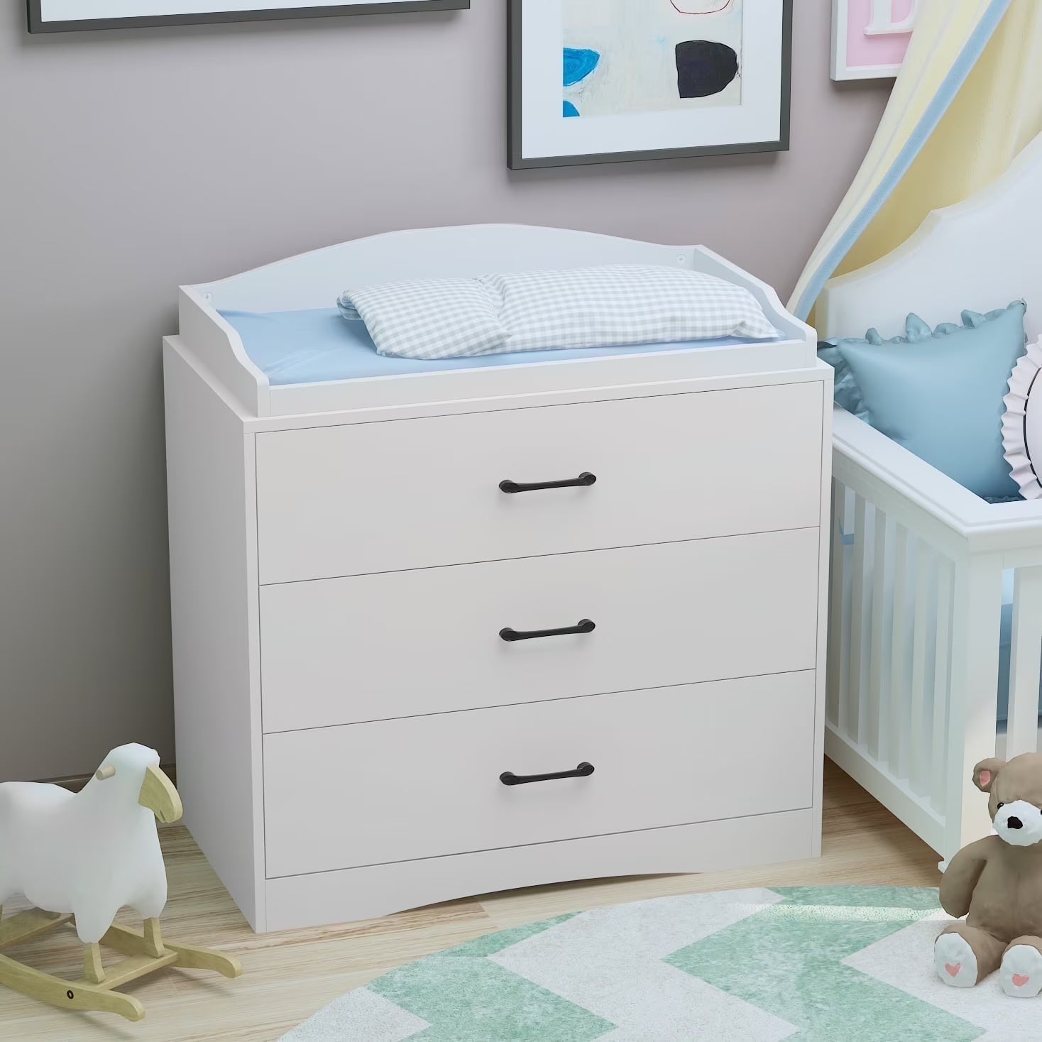 OXYLIFE 45" Baby Nursery Changing Table Dresser with 4 Drawers and Shelf for Nursery Room, White - Product image 5