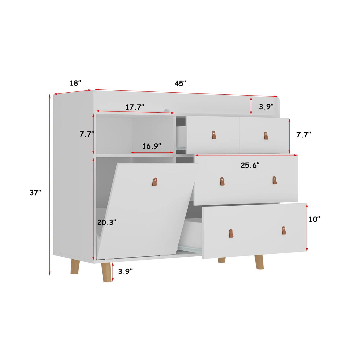OXYLIFE 45" Baby Nursery Changing Table Dresser with 4 Drawers and Shelf for Nursery Room, White - Product image 2