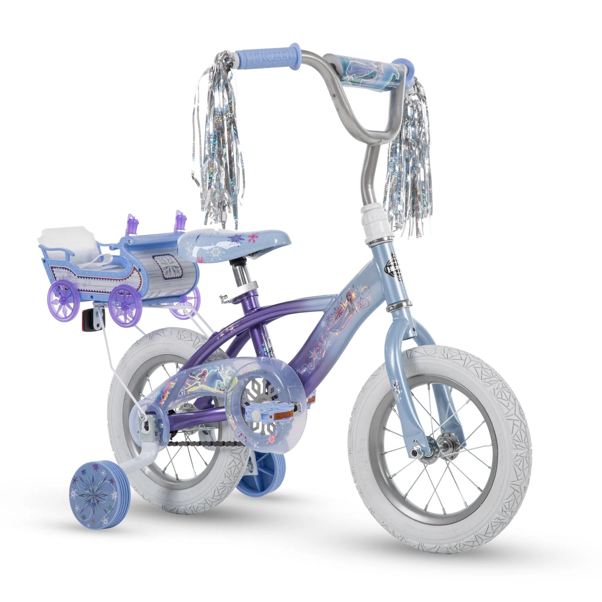 Frozen Bike with Doll Carrier Sleigh for Girl'S, 12 In., White and Purple by Huffy - Product image 2