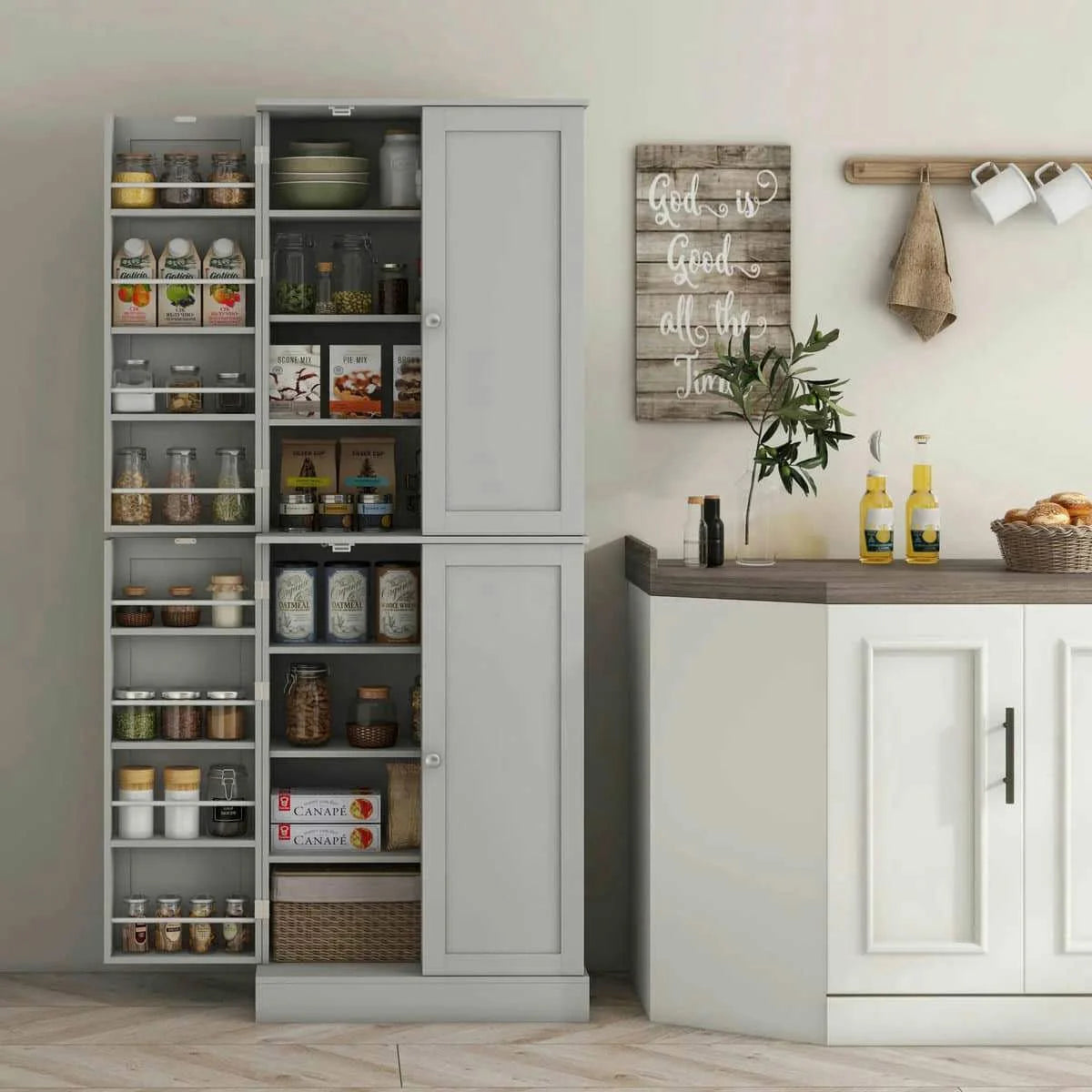 Spaco 17 - Tier Kitchen Small Pantry Cabinet with 2 Doors and 6 Adjustable Shelves, Cabinet Pantry - Product image 67