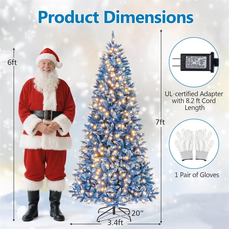 6/7/8/9 FT Pre-Lit Christmas Tree, Blue Hinged Xmas Tree with Frosted PVC Tips, Warm White LED Lights - Product image 15
