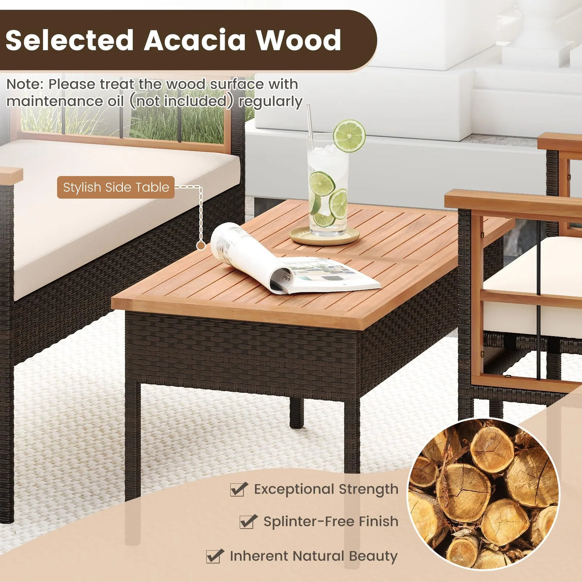 Tangkula 4 Pieces Wicker Patio Conversation Furniture Set