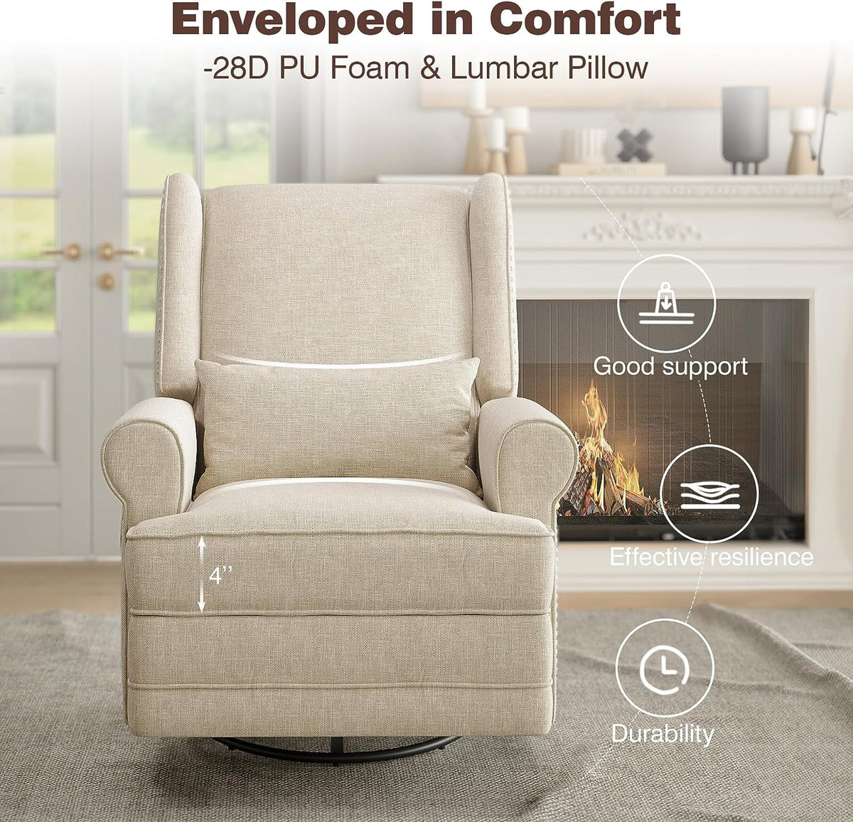 Royalcraft Swivel Nursery Glider Recliner, Comfy Upholstered Glider Chair with Lumbar Pillow and Footrest - Product image 14