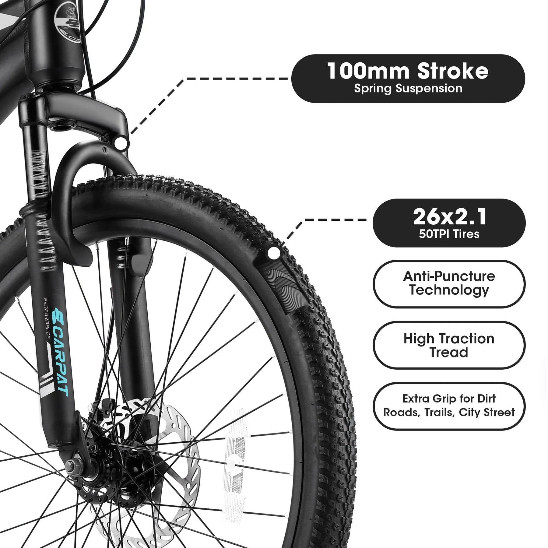 26" Mountain Bike, Aluminum Mountain Bike for Adult with Disc Brakes & Suspension - Product image 5