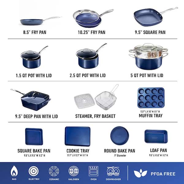Classic Blue 20 - Piece Aluminum Ultra - Durable Non - Stick Diamond Infused Cookware and Bakeware Set - Product image 6