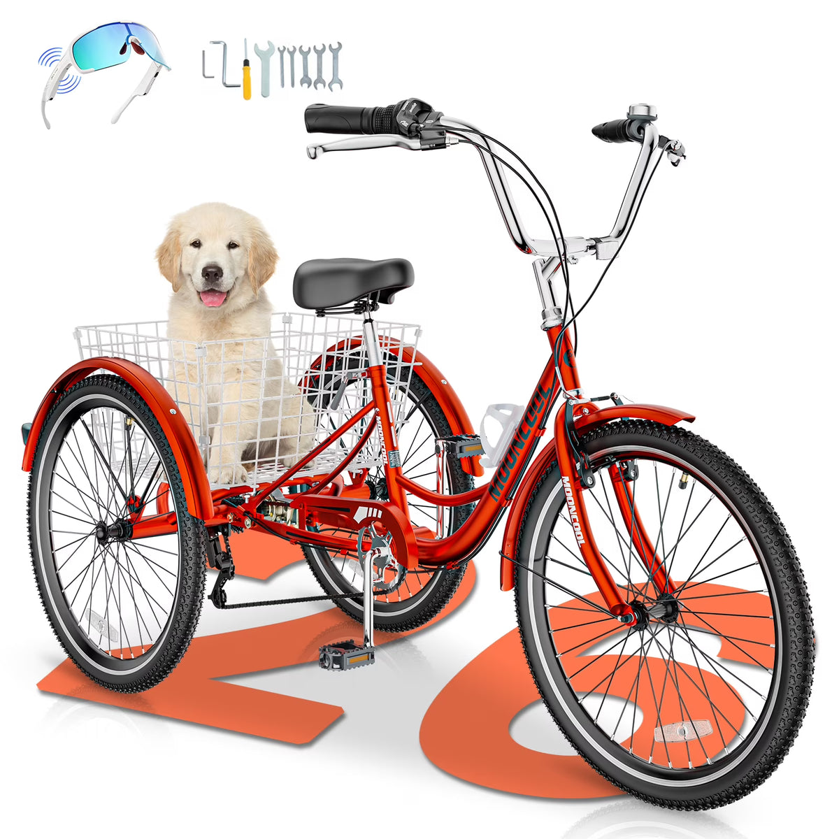 MOONCOOL Adult Tricycles with Rear Basket & Inflator, 24 26 in 7 Speed 3 Wheel Bikes, Three - Product image 47