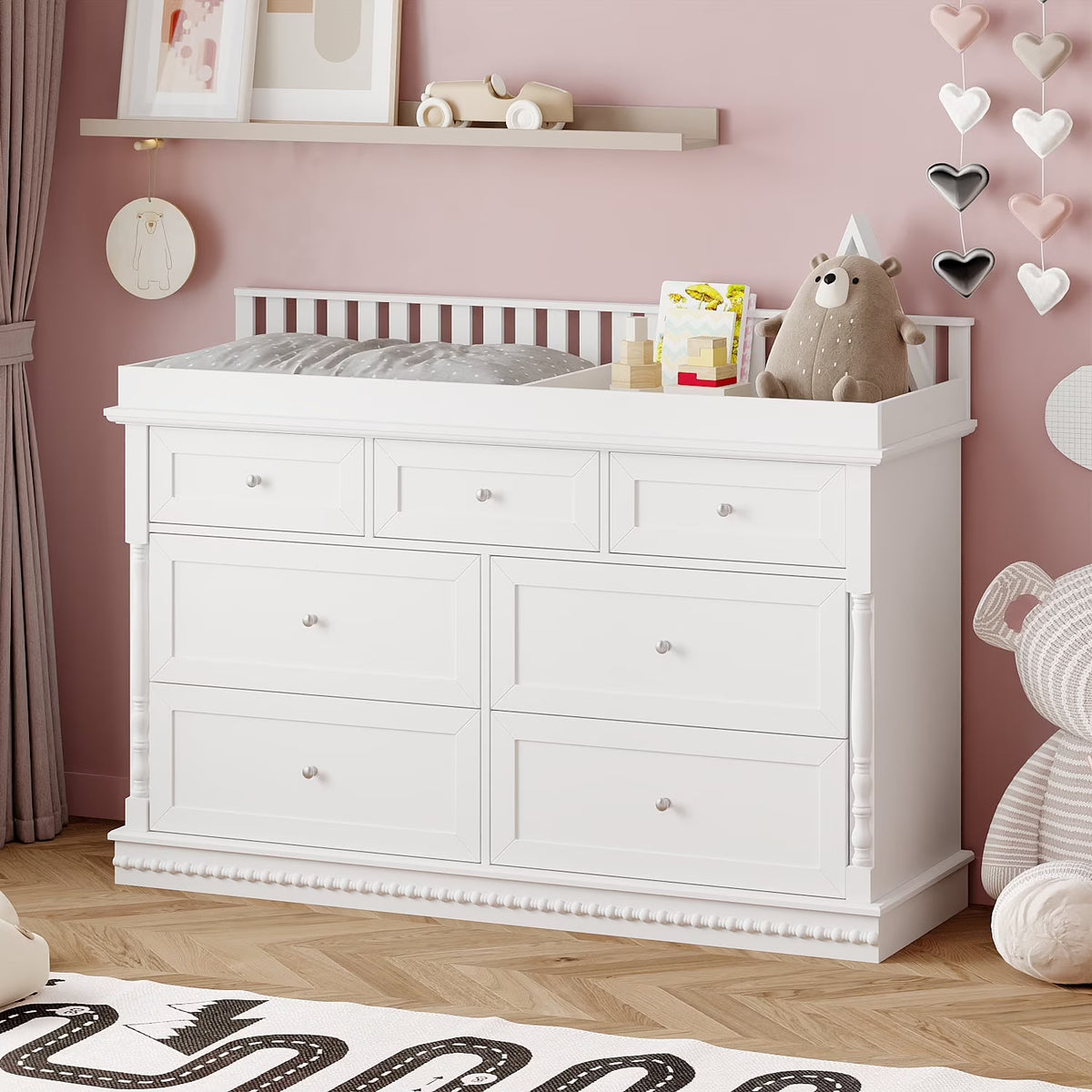 OXYLIFE 45" Baby Nursery Changing Table Dresser with 4 Drawers and Shelf for Nursery Room, White - Product image 13