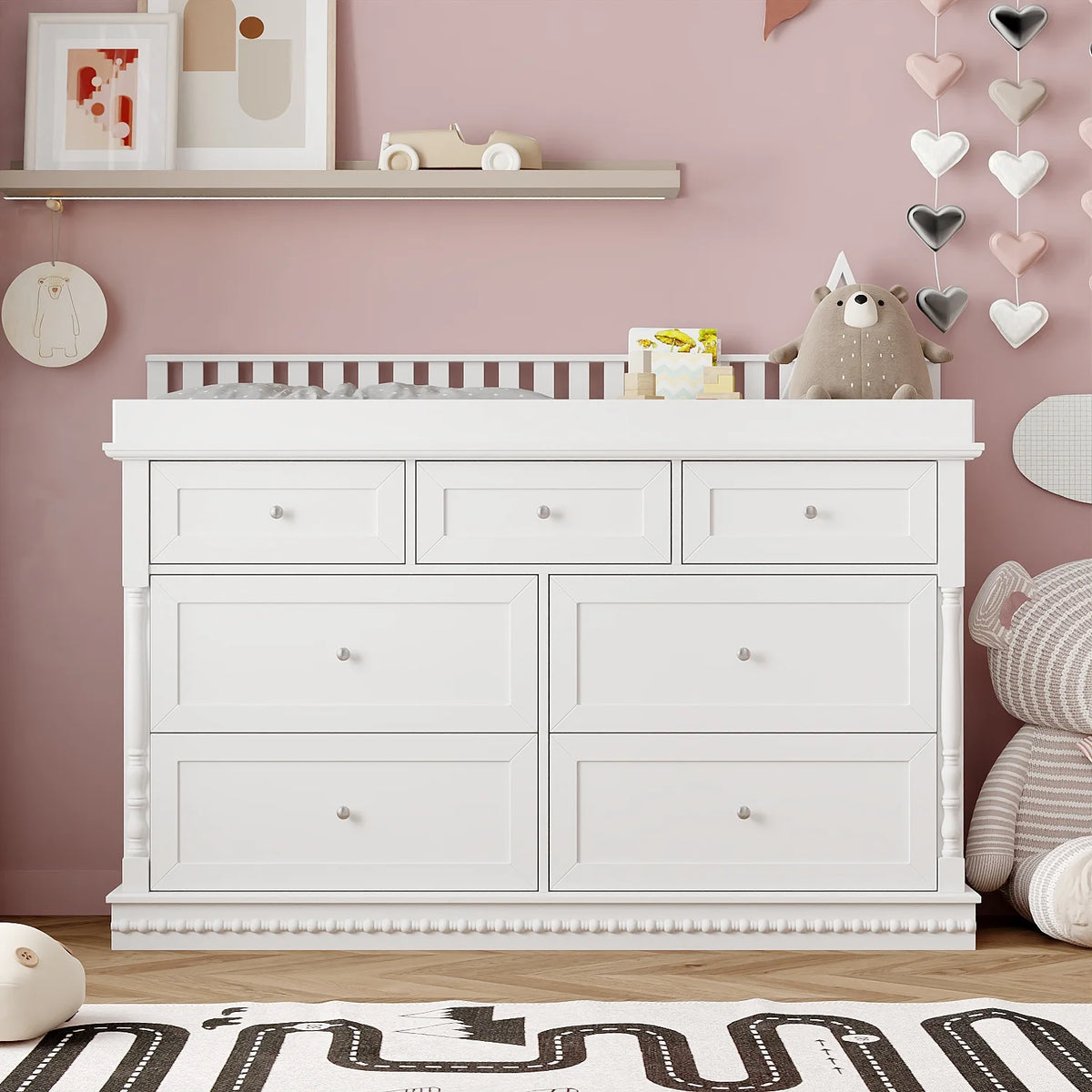 OXYLIFE 45" Baby Nursery Changing Table Dresser with 4 Drawers and Shelf for Nursery Room, White - Product image 62