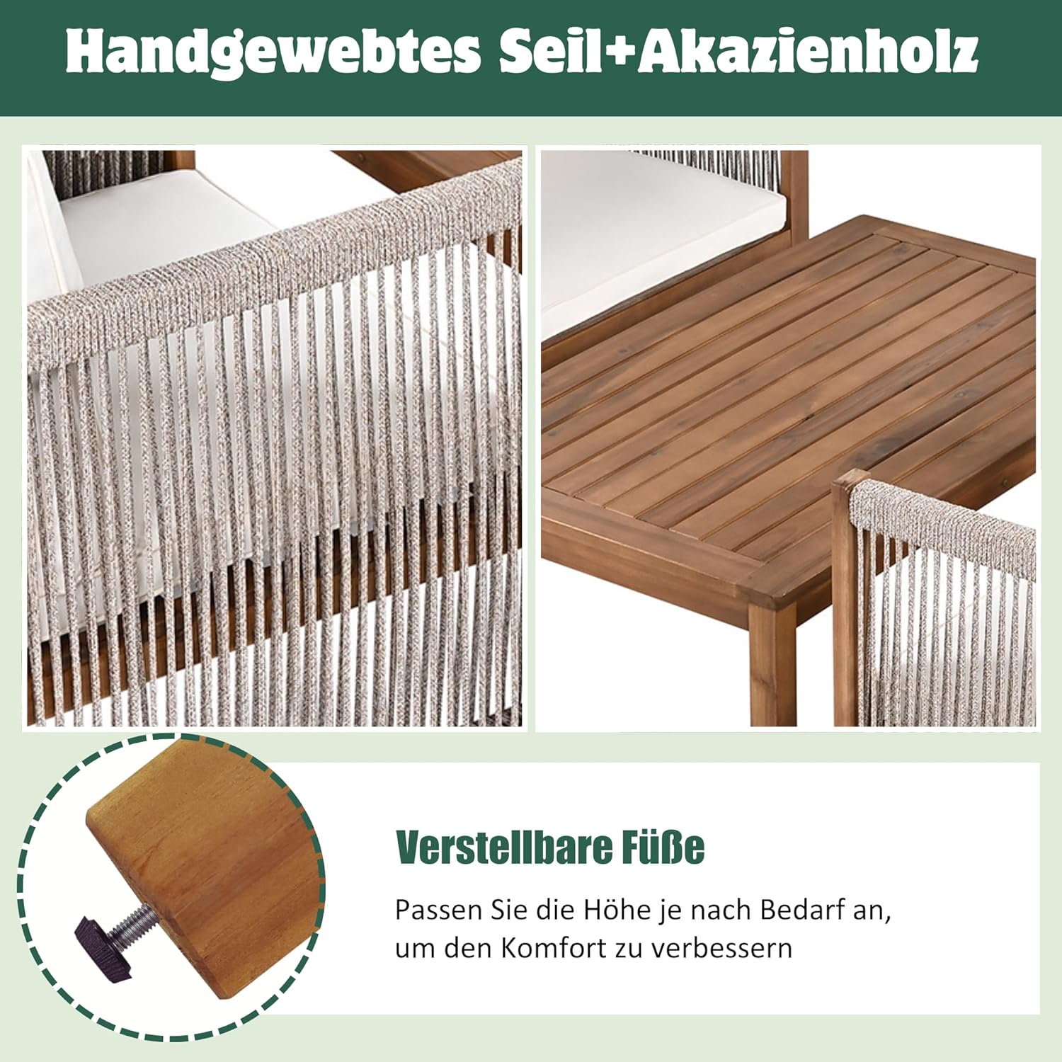 Garden furniture, garden furniture for 4 people, with sofa, coffee table and cushions, removable and washable fabric cover, black (seat cushions included)