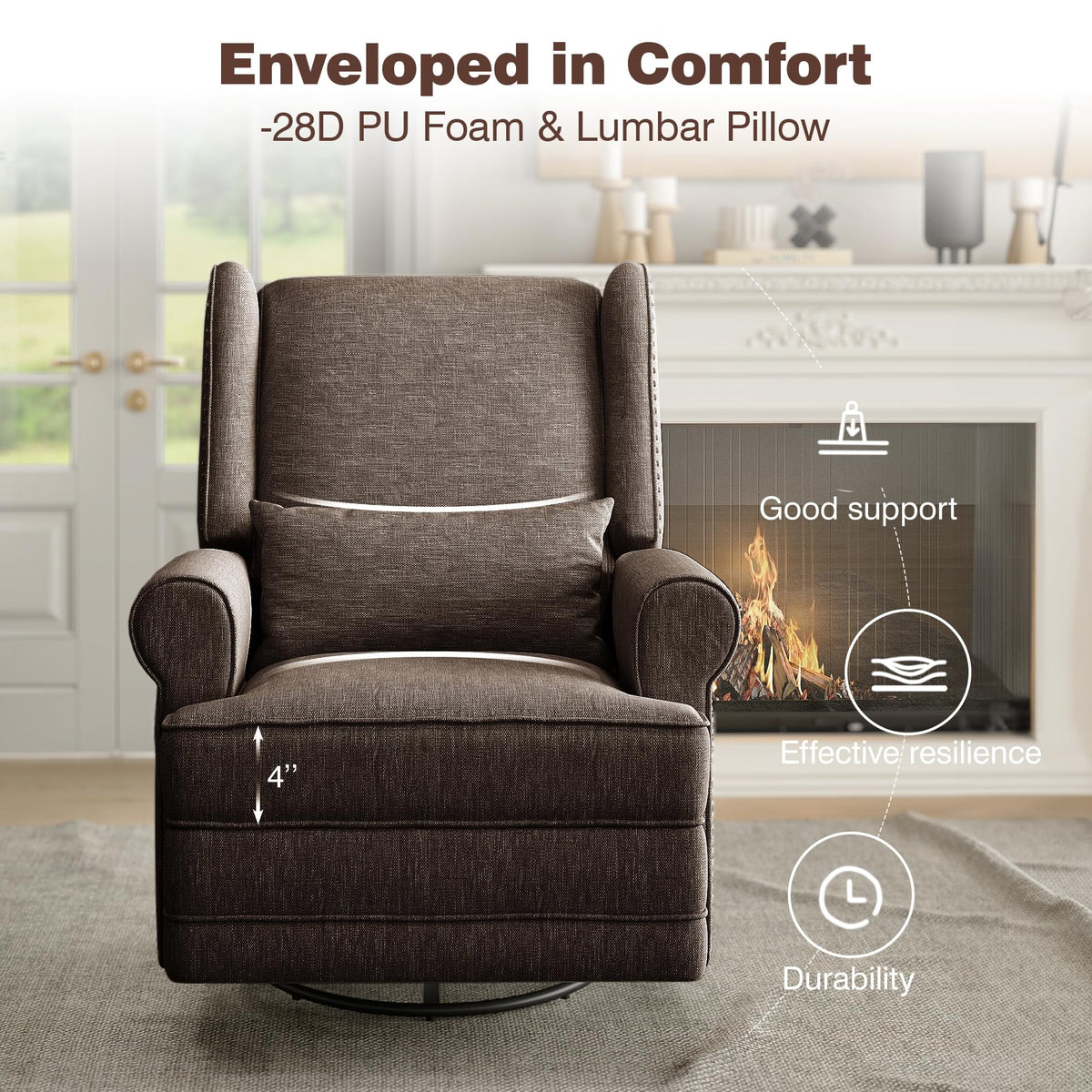 Royalcraft Swivel Nursery Glider Recliner, Comfy Upholstered Glider Chair with Lumbar Pillow and Footrest - Product image 34