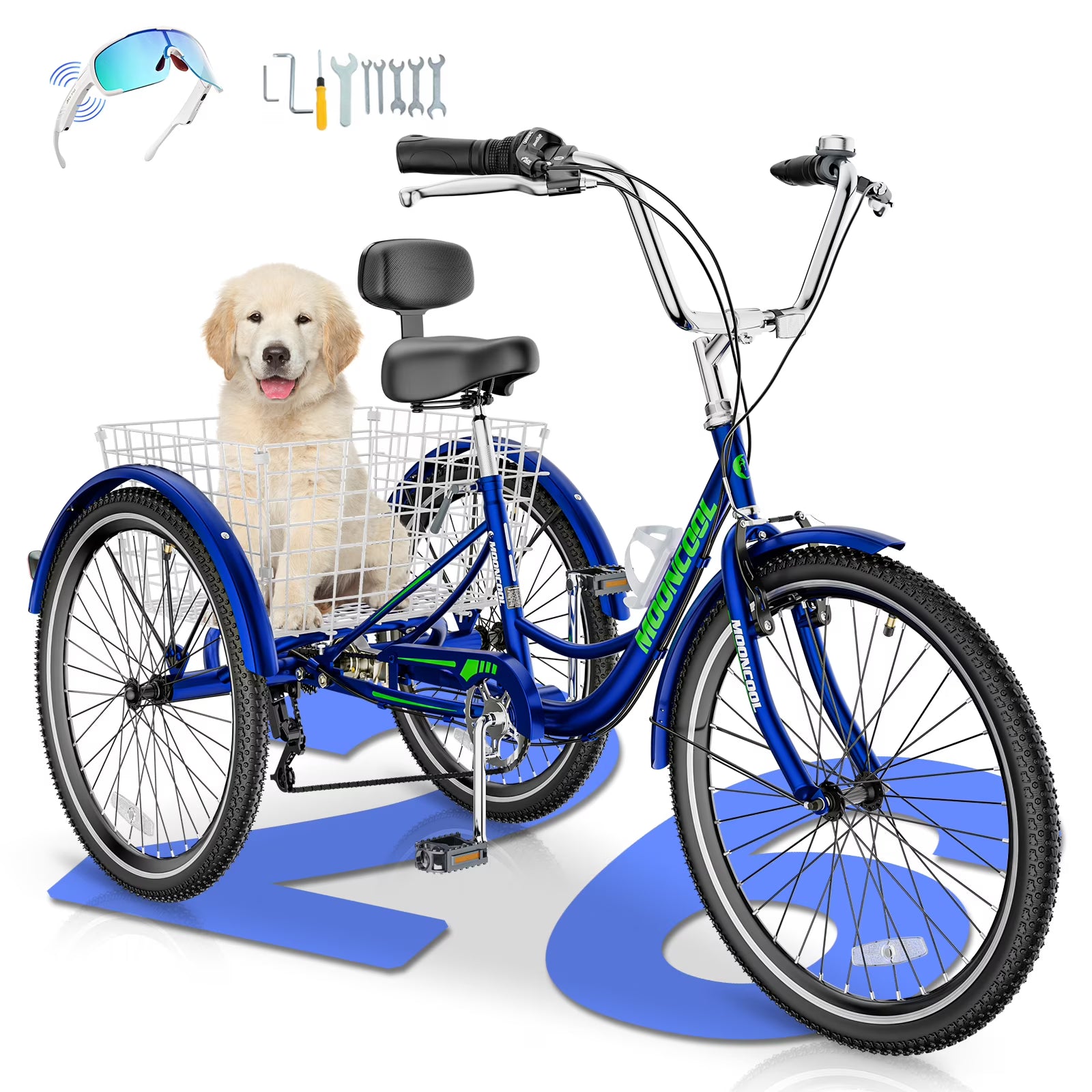 MOONCOOL Adult Tricycles with Rear Basket & Inflator, 24 26 in 7 Speed 3 Wheel Bikes, Three - Product image 32