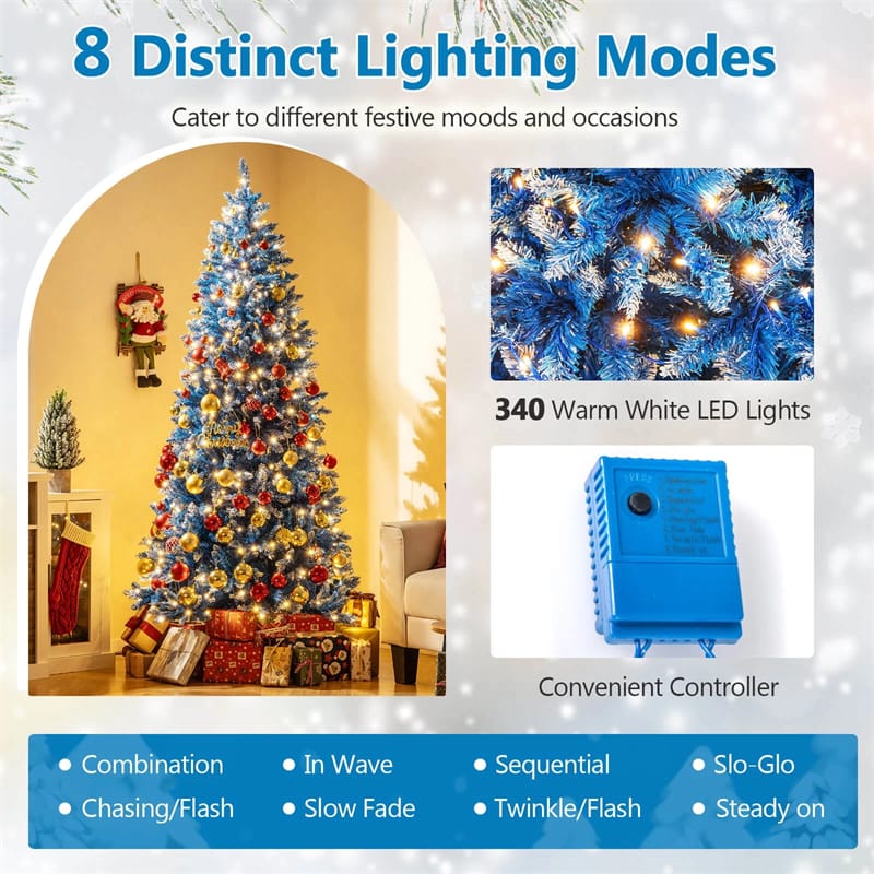 6/7/8/9 FT Pre-Lit Christmas Tree, Blue Hinged Xmas Tree with Frosted PVC Tips, Warm White LED Lights - Product image 21