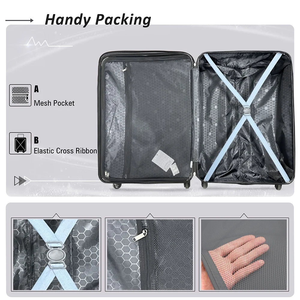 3 Piece Blue Luggage Travel Set, 20" 24" 28" Carry on Luggage with Spinner Wheels - Product image 6