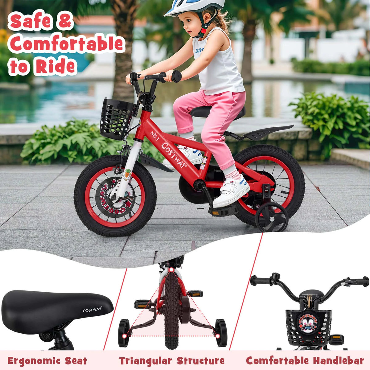 Costway 16" Kid'S Bike for 4 - 7 with Height - Adjustable Handlebar & Saddle Handbrake Blue - Product image 39