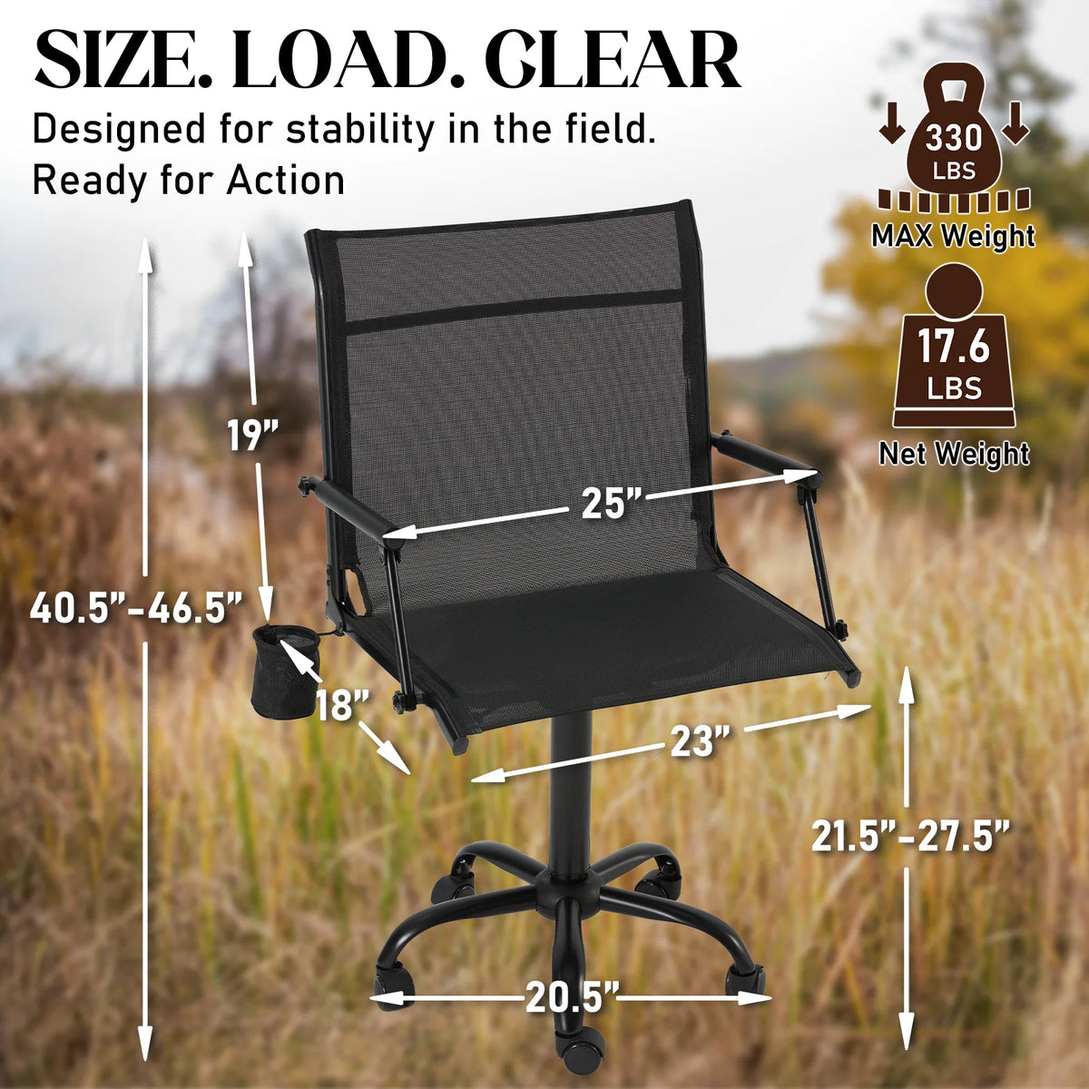 AECOJOY Hunting Swivel Chair, Adjustable Height, Foldable Backrest, Sturdy Frame for Long Hunts - Product image 3
