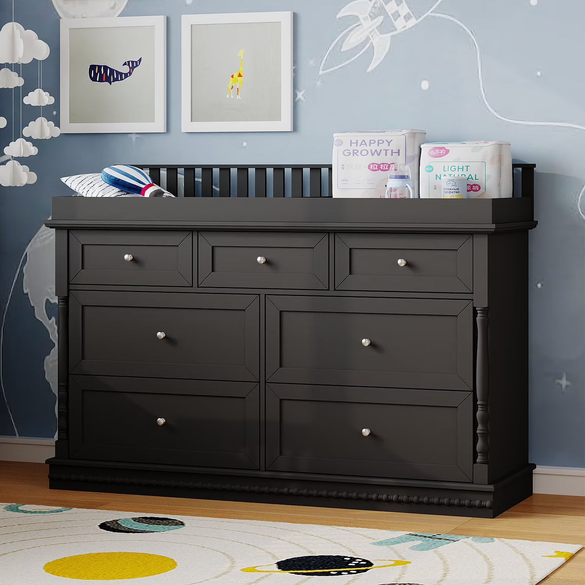 OXYLIFE 45" Baby Nursery Changing Table Dresser with 4 Drawers and Shelf for Nursery Room, White - Product image 11
