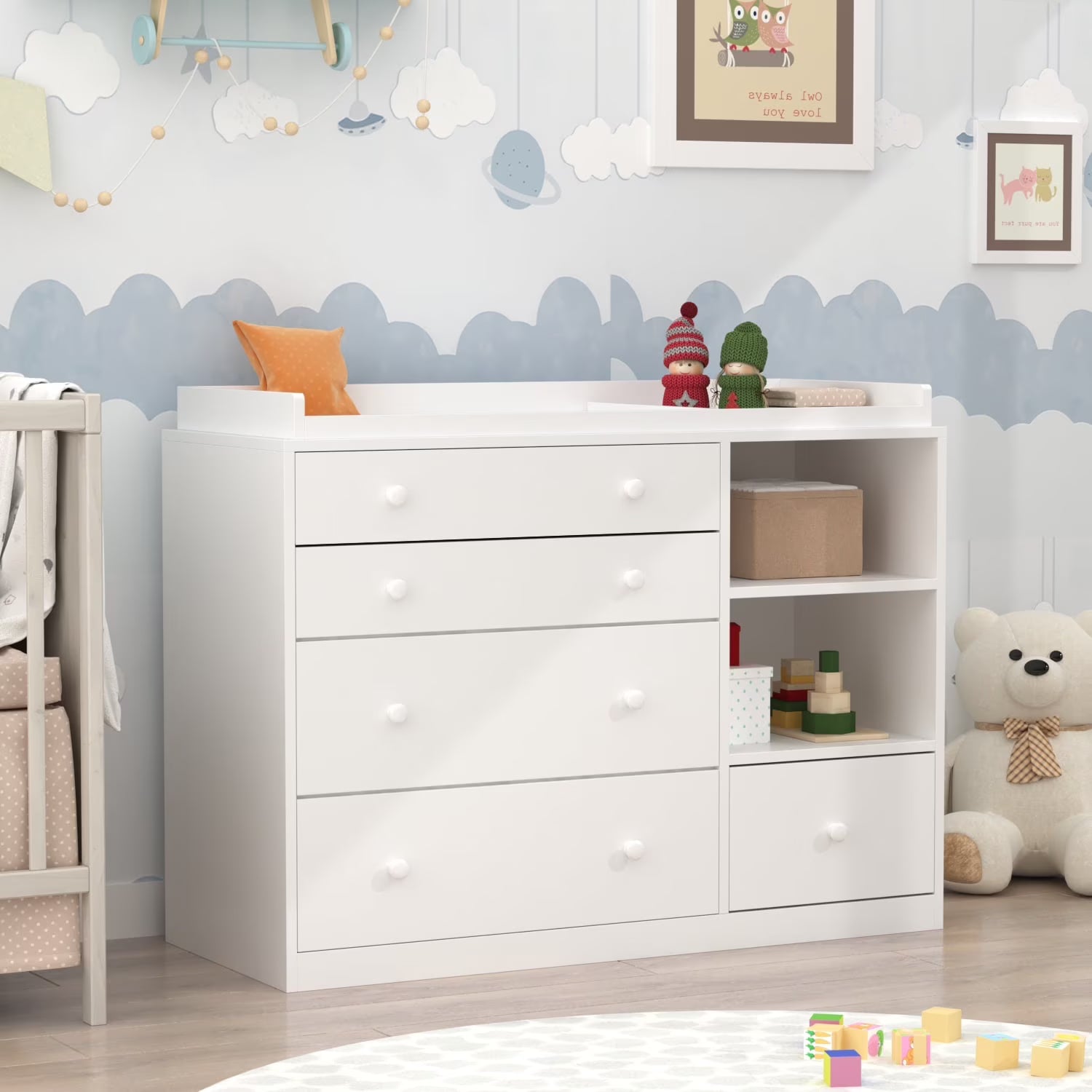 OXYLIFE 45" Baby Nursery Changing Table Dresser with 4 Drawers and Shelf for Nursery Room, White - Product image 21