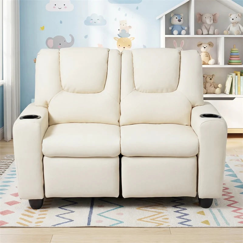 2-Seater Kids Recliner, PU Leather Reclining Loveseat with Cup Holders & 2 Side Storage Pockets - Product image 3