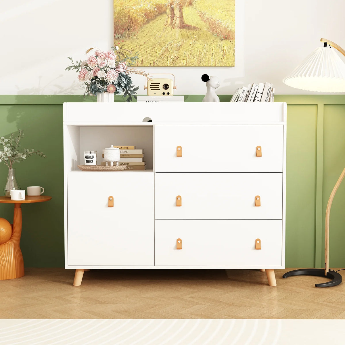 OXYLIFE 45" Baby Nursery Changing Table Dresser with 4 Drawers and Shelf for Nursery Room, White - Product image 41