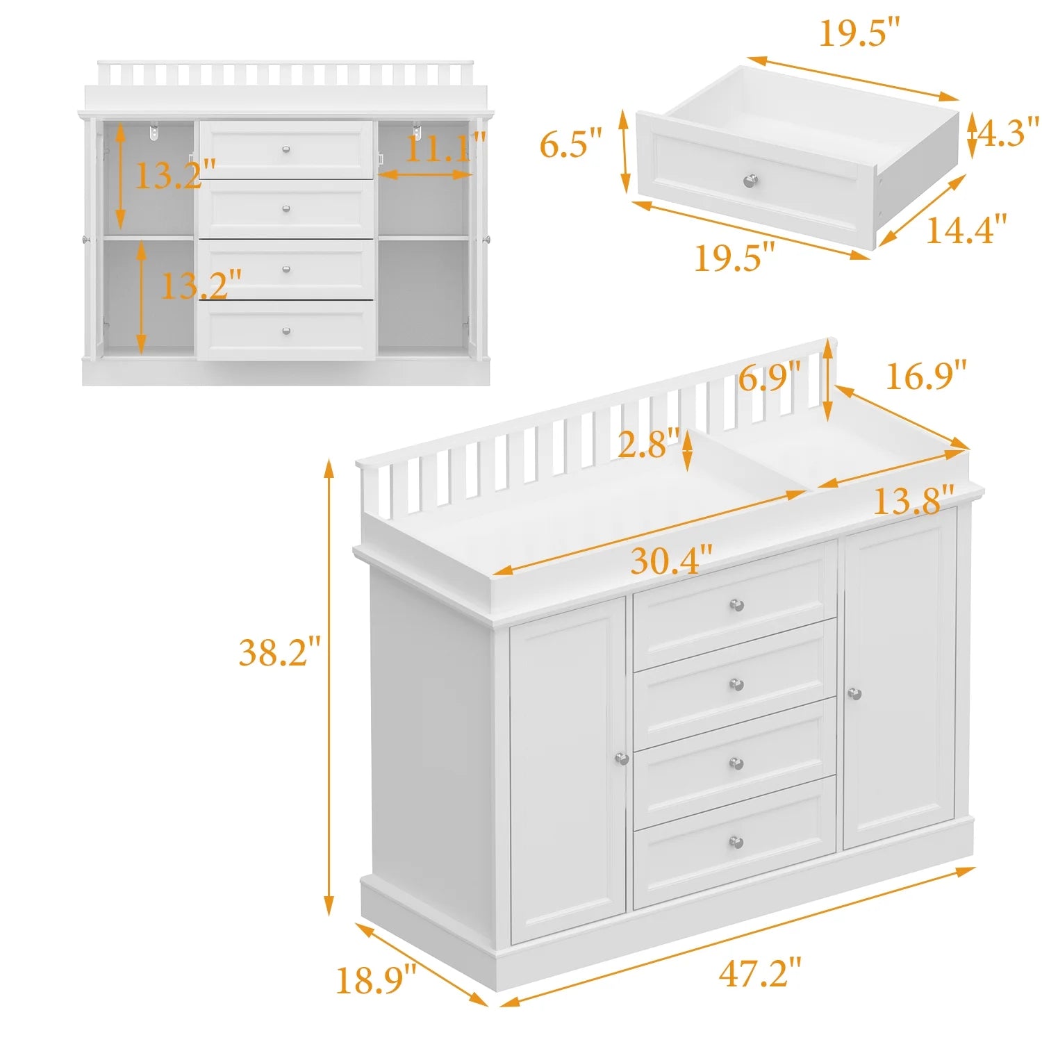 OXYLIFE 45" Baby Nursery Changing Table Dresser with 4 Drawers and Shelf for Nursery Room, White - Product image 48